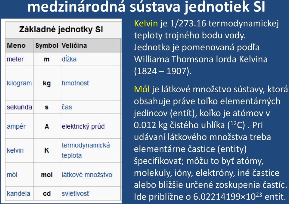 Mól je látkové množstvo sústavy, ktorá obsahuje práve toľko elementárných jedincov (entít), koľko je atómov v 0.
