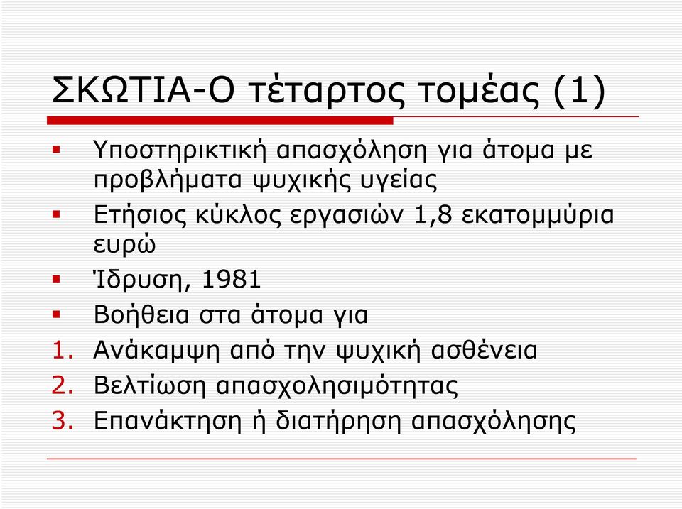 εκατομμύρια ευρώ Ίδρυση, 1981 Βοήθεια στα άτομα για 1.