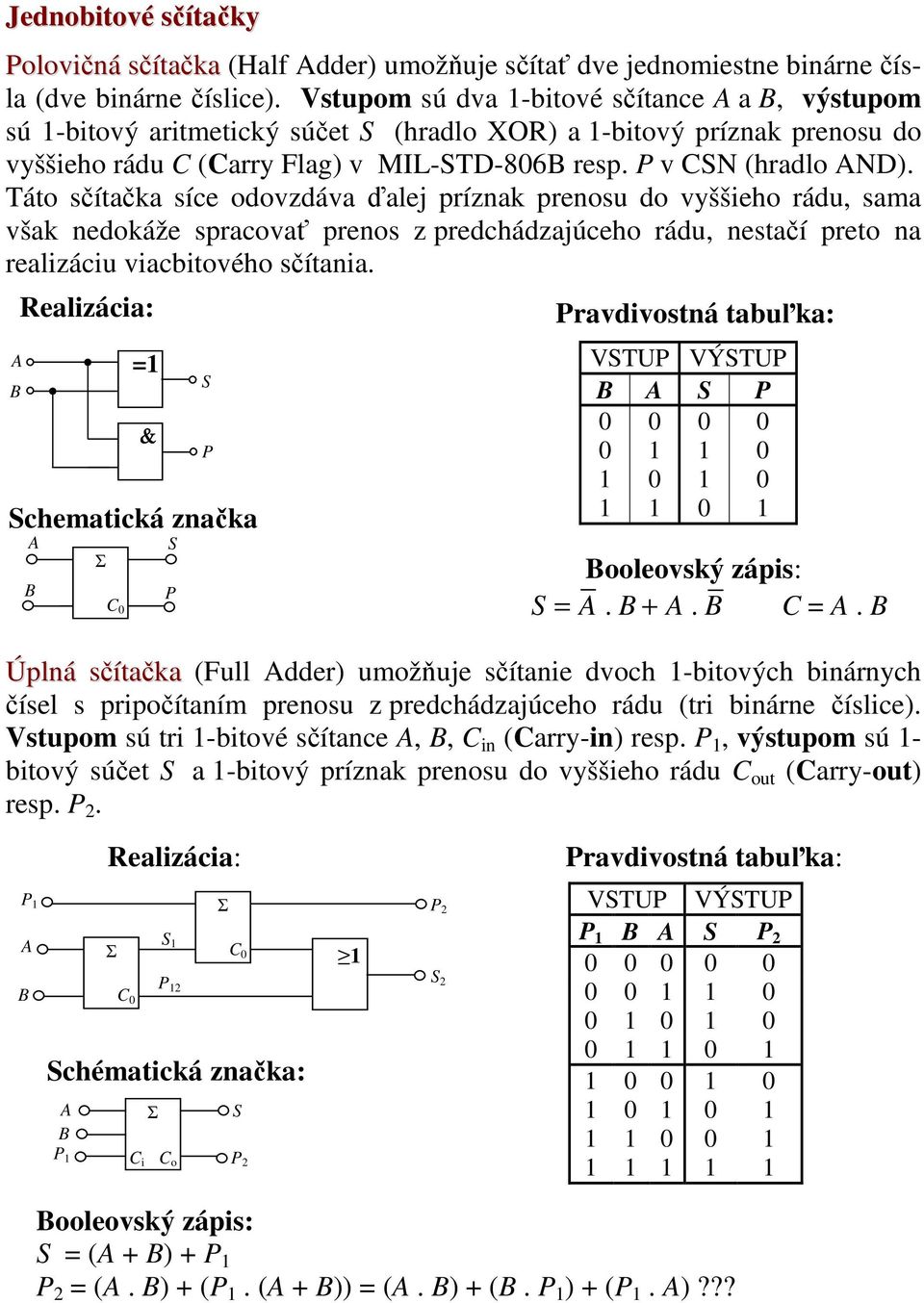 Táto sčítačka síce odovzdáva ďalej príznak prenosu do vyššieho rádu, sama však nedokáže spracovať prenos z predchádzajúceho rádu, nestačí preto na realizáciu viacbitového sčítania.