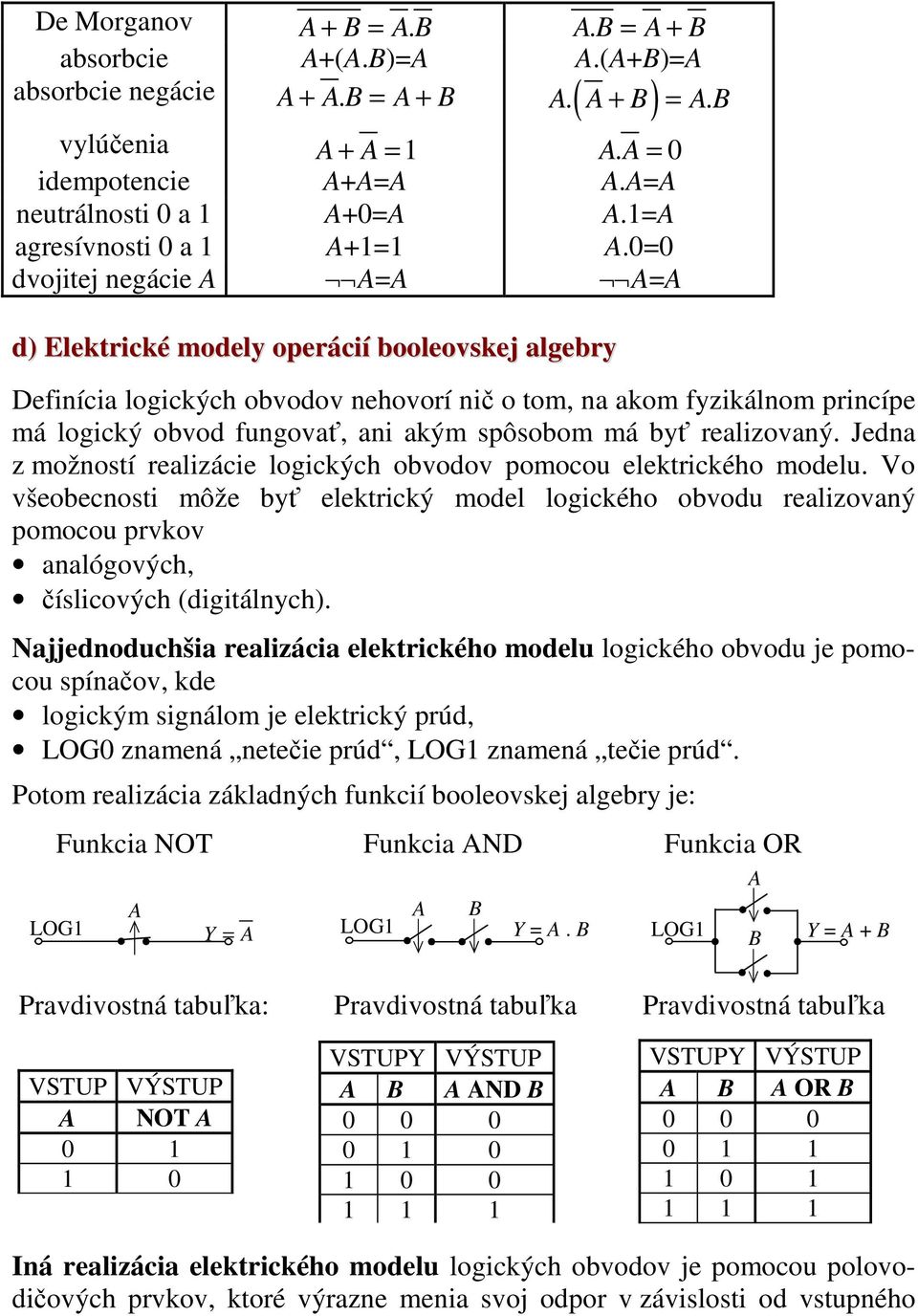 byť realizovaný. Jedna z možností realizácie logických obvodov pomocou elektrického modelu.