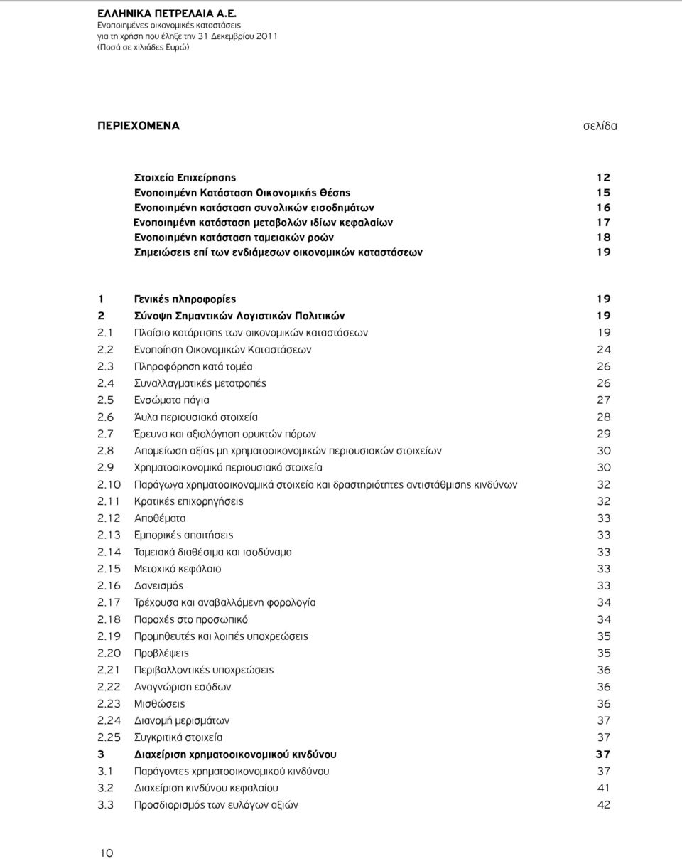 Σύνοψη Σημαντικών Λογιστικών Πολιτικών 19 2.1 Πλαίσιο κατάρτισης των οικονομικών καταστάσεων 19 2.2 Ενοποίηση Οικονομικών Καταστάσεων 24 2.3 Πληροφόρηση κατά τομέα 26 2.