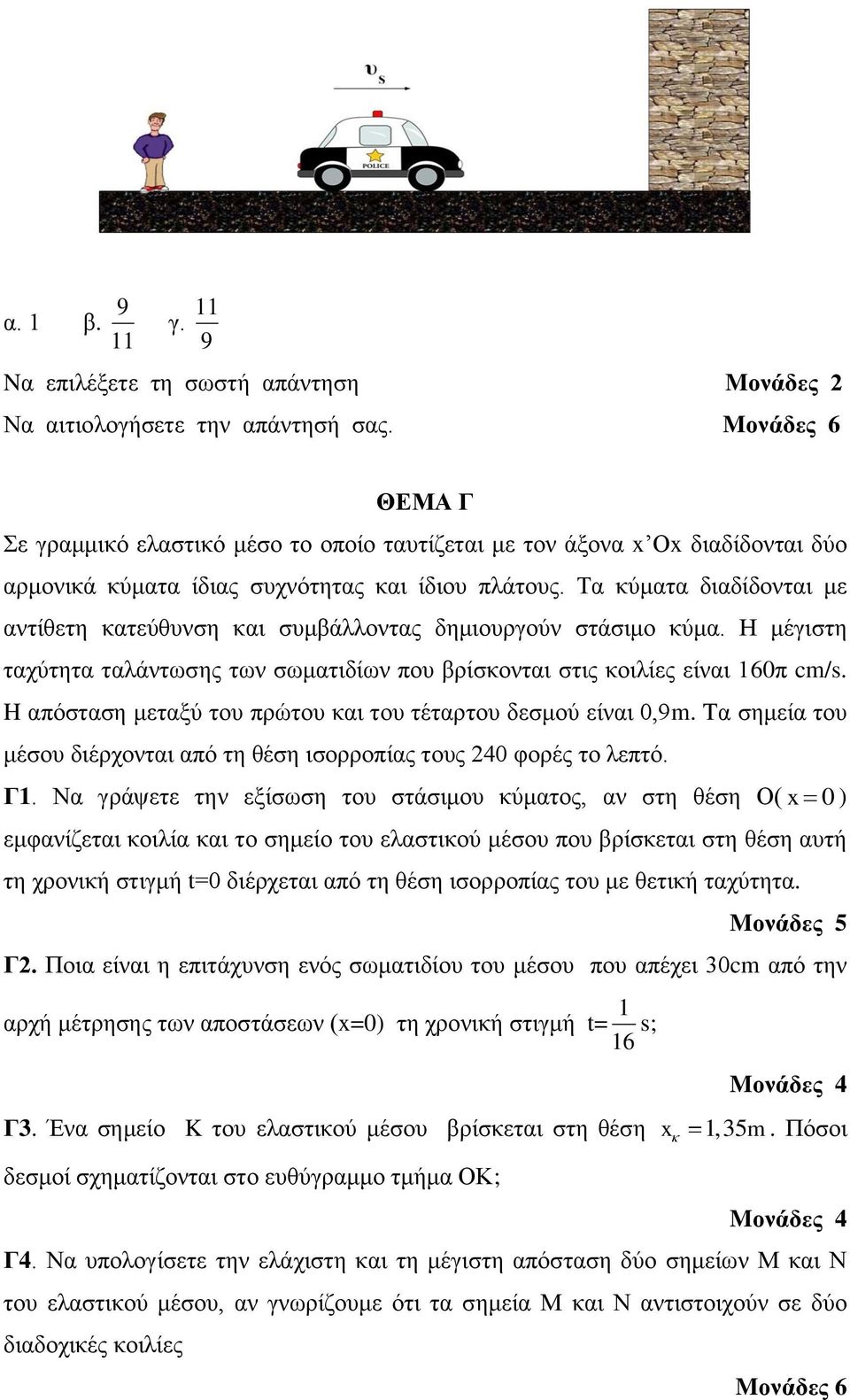 Τα κύματα διαδίδονται με αντίθετη κατεύθυνση και συμβάλλοντας δημιουργούν στάσιμο κύμα. Η μέγιστη ταχύτητα ταλάντωσης των σωματιδίων που βρίσκονται στις κοιλίες είναι 160π cm/s.