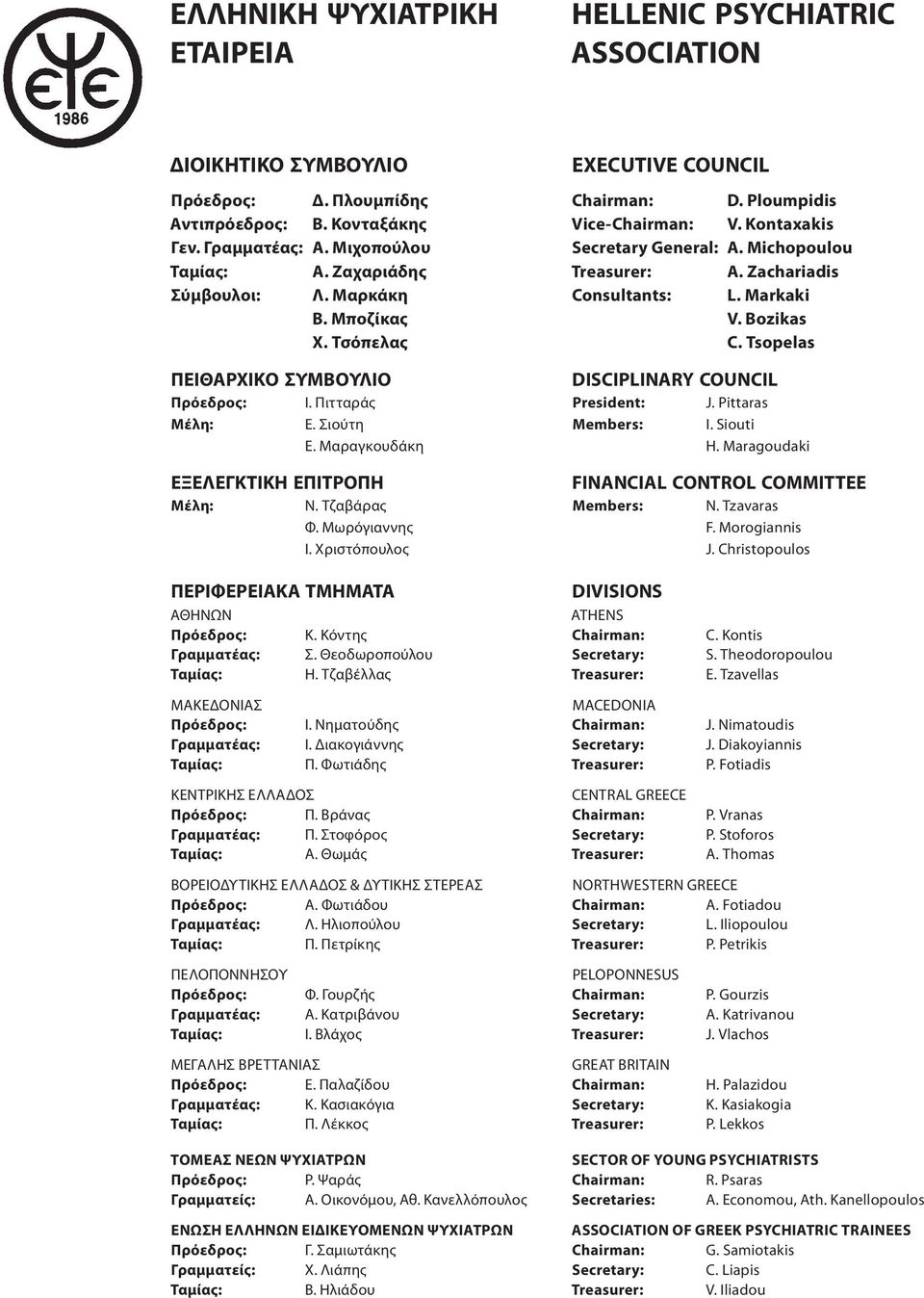 Χριστόπουλος EXECUTIVE COUNCIL Chairman: D. Ploumpidis Vice-Chairman: V. Kontaxakis Secretary General: A. Michopoulou Treasurer: A. Zachariadis Consultants: L. Markaki V. Bozikas C.