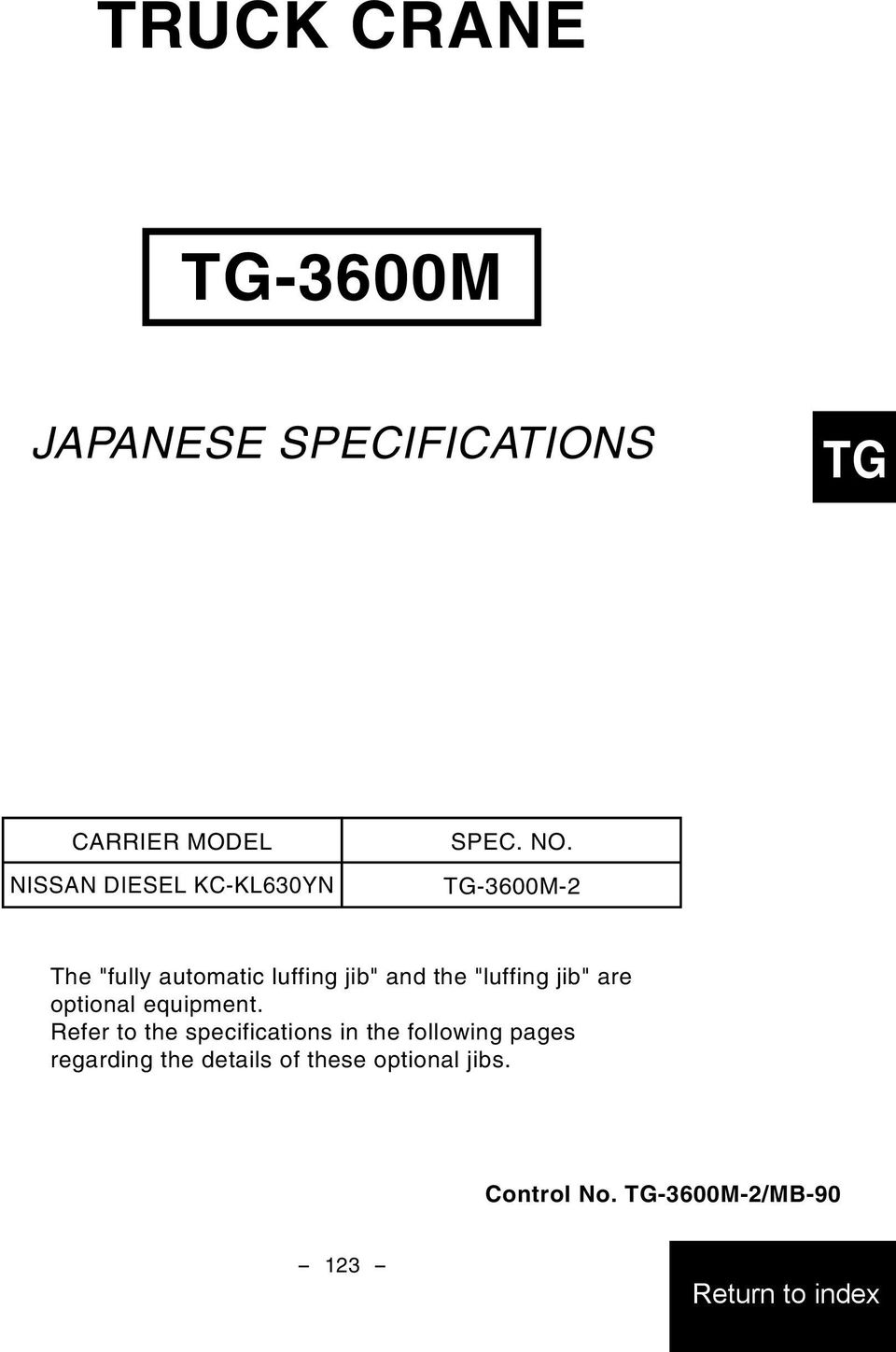 TG-00M-2 The "fully automatic luffing jib" and the "luffing jib" are optional