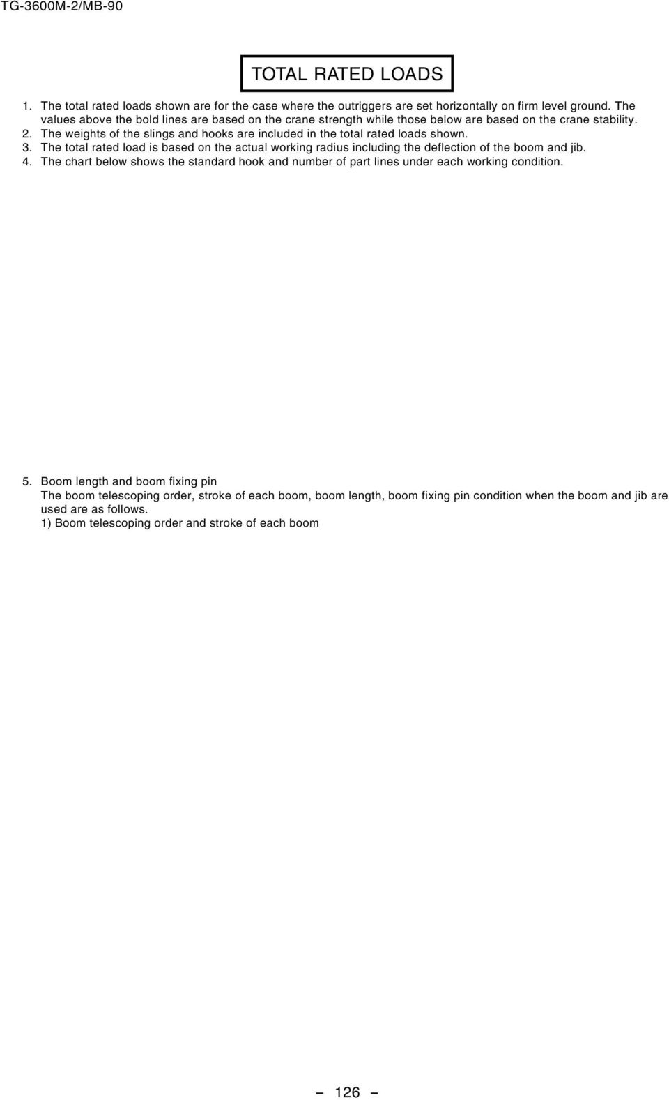 3. The total rated load is based on the actual working radius including the deflection of the boom and jib. 4.