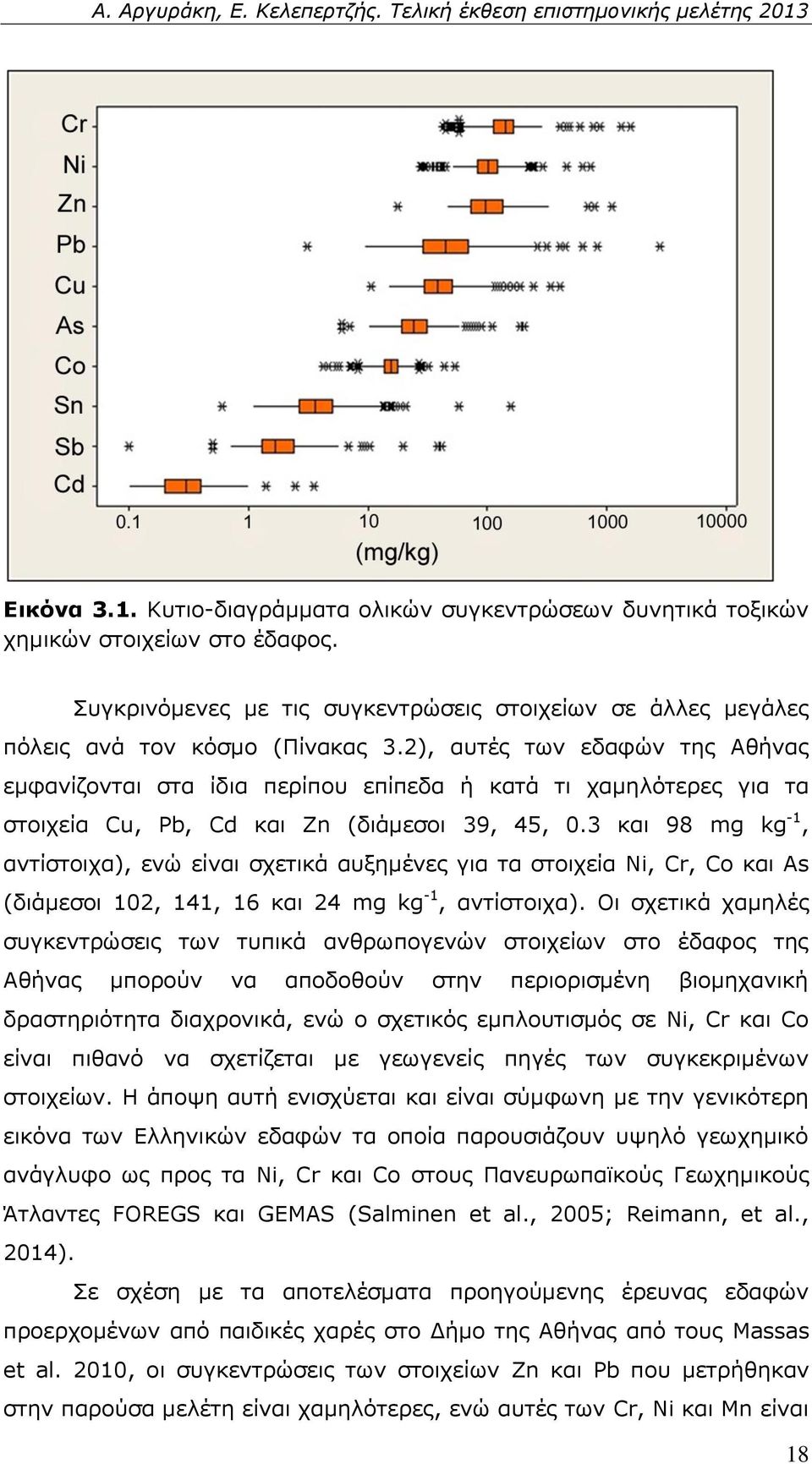 3 και 98 mg kg -1, αντίστοιχα), ενώ είναι σχετικά αυξημένες για τα στοιχεία Ni, Cr, Co και As (διάμεσοι 102, 141, 16 και 24 mg kg -1, αντίστοιχα).