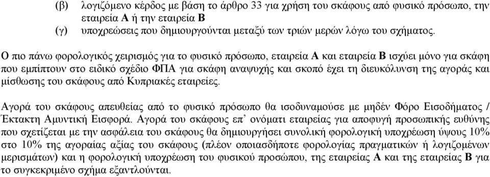 και μίσθωσης του σκάφους από Κυπριακές εταιρείες. Αγορά του σκάφους απευθείας από το φυσικό πρόσωπο θα ισοδυναμούσε με μηδέν Φόρο Εισοδήματος / Έκτακτη Αμυντική Εισφορά.