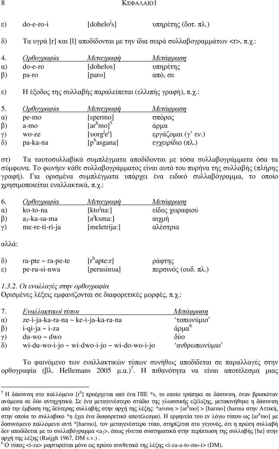 Ορθογραφία Μεταγραφή Μετάφραση α) pe-mo [spermo] σπόρος β) a-mo [ar h mo] 5 άρµα γ) wo-ze [υorg j e j ] εργάζοµαι (γ εν.) δ) pa-ka-na [p h asgana] εγχειρίδιο (πλ.