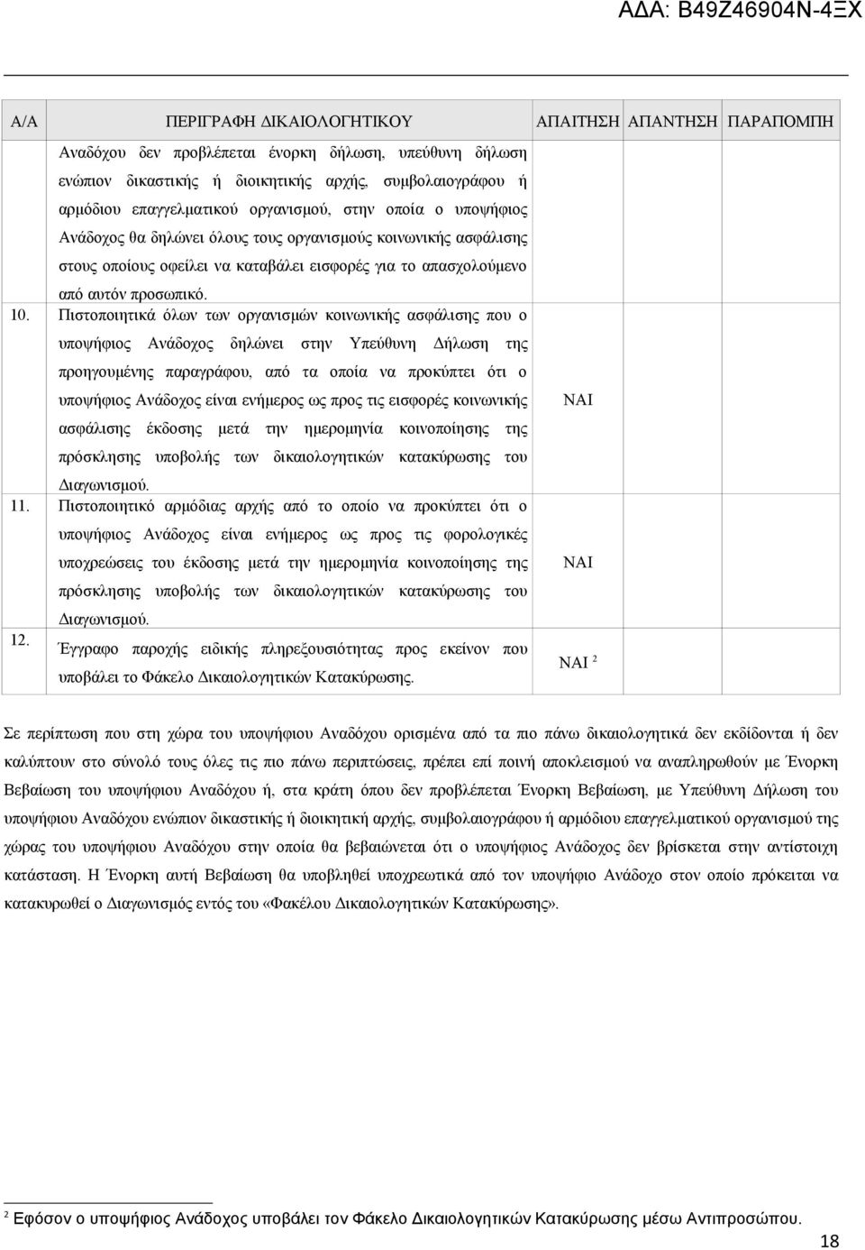 Πιστοποιητικά όλων των οργανισμών κοινωνικής ασφάλισης που ο υποψήφιος Ανάδοχος δηλώνει στην Υπεύθυνη Δήλωση της προηγουμένης παραγράφου, από τα οποία να προκύπτει ότι ο υποψήφιος Ανάδοχος είναι