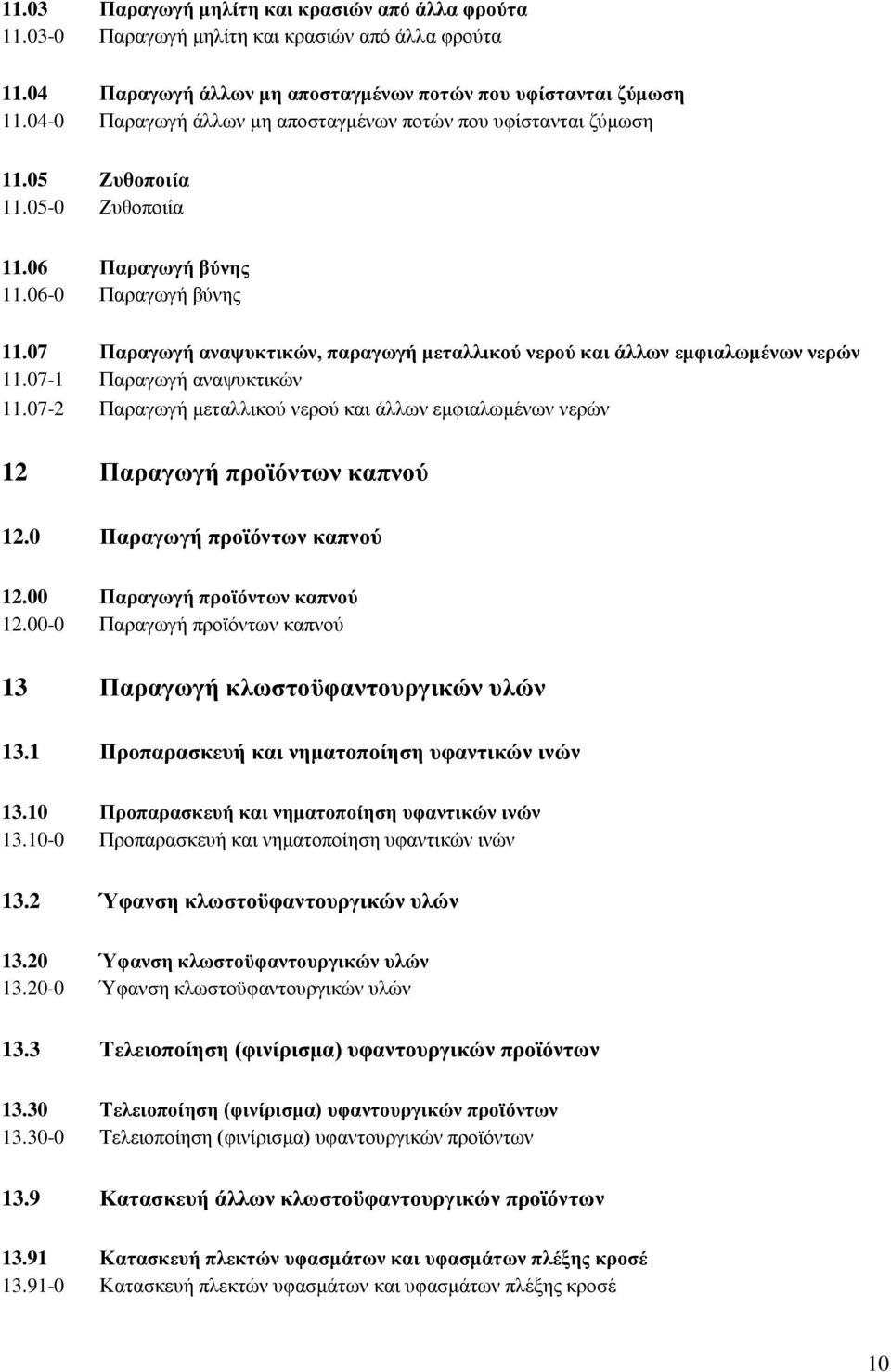 07 Παξαγσγή αλαςπθηηθψλ, παξαγσγή κεηαιιηθνχ λεξνχ θαη άιισλ εκθηαισκέλσλ λεξψλ 11.07-1 Παξαγσγή αλαςπθηηθψλ 11.