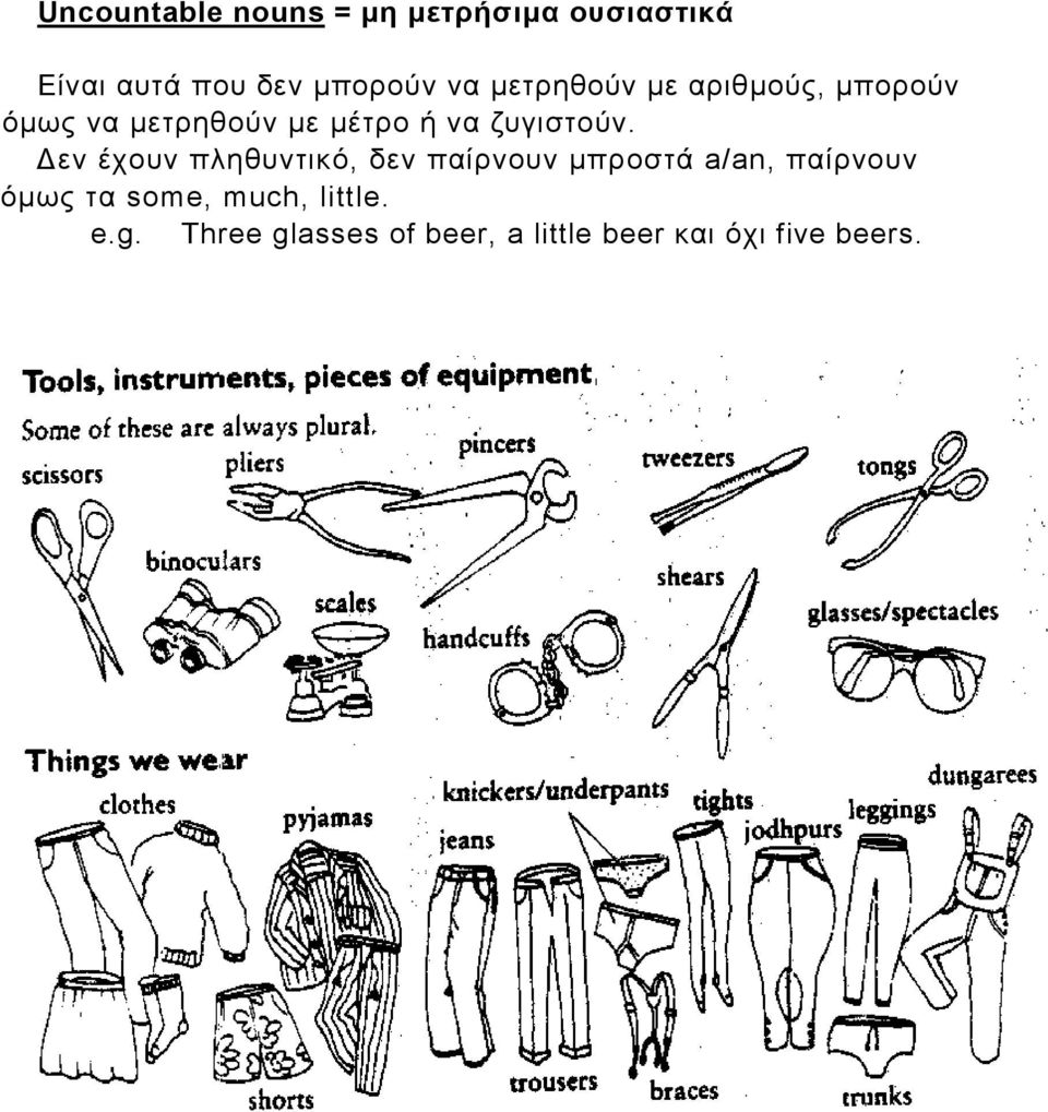 εν έχουν πληθυντικό, δεν παίρνουν µπροστά a/an, παίρνουν όµως τα some,