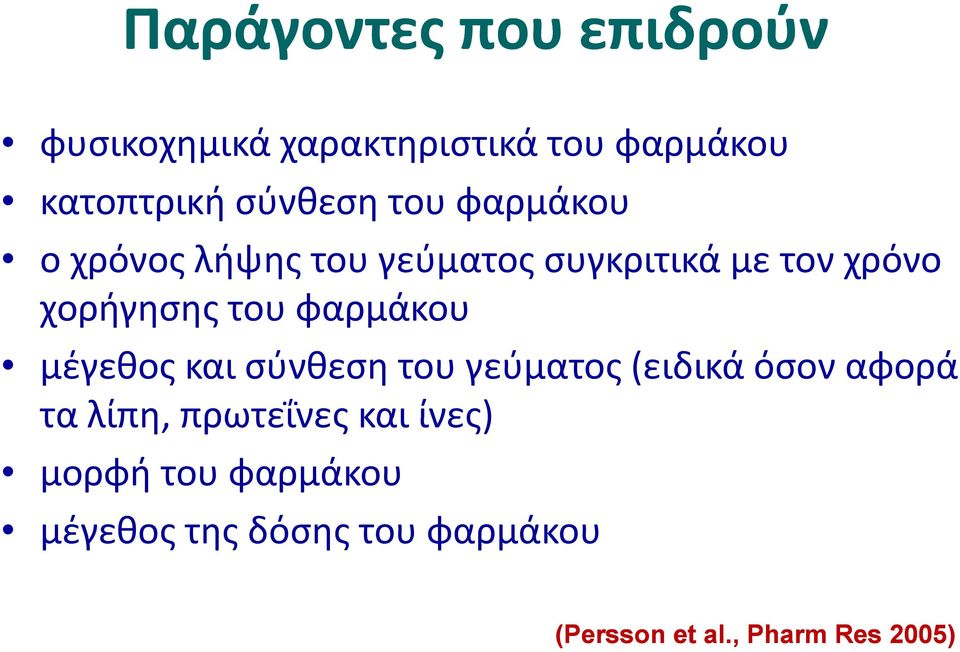 φαρμάκου μέγεθος και σύνθεση του γεύματος (ειδικά όσον αφορά τα λίπη, πρωτεΐνες και