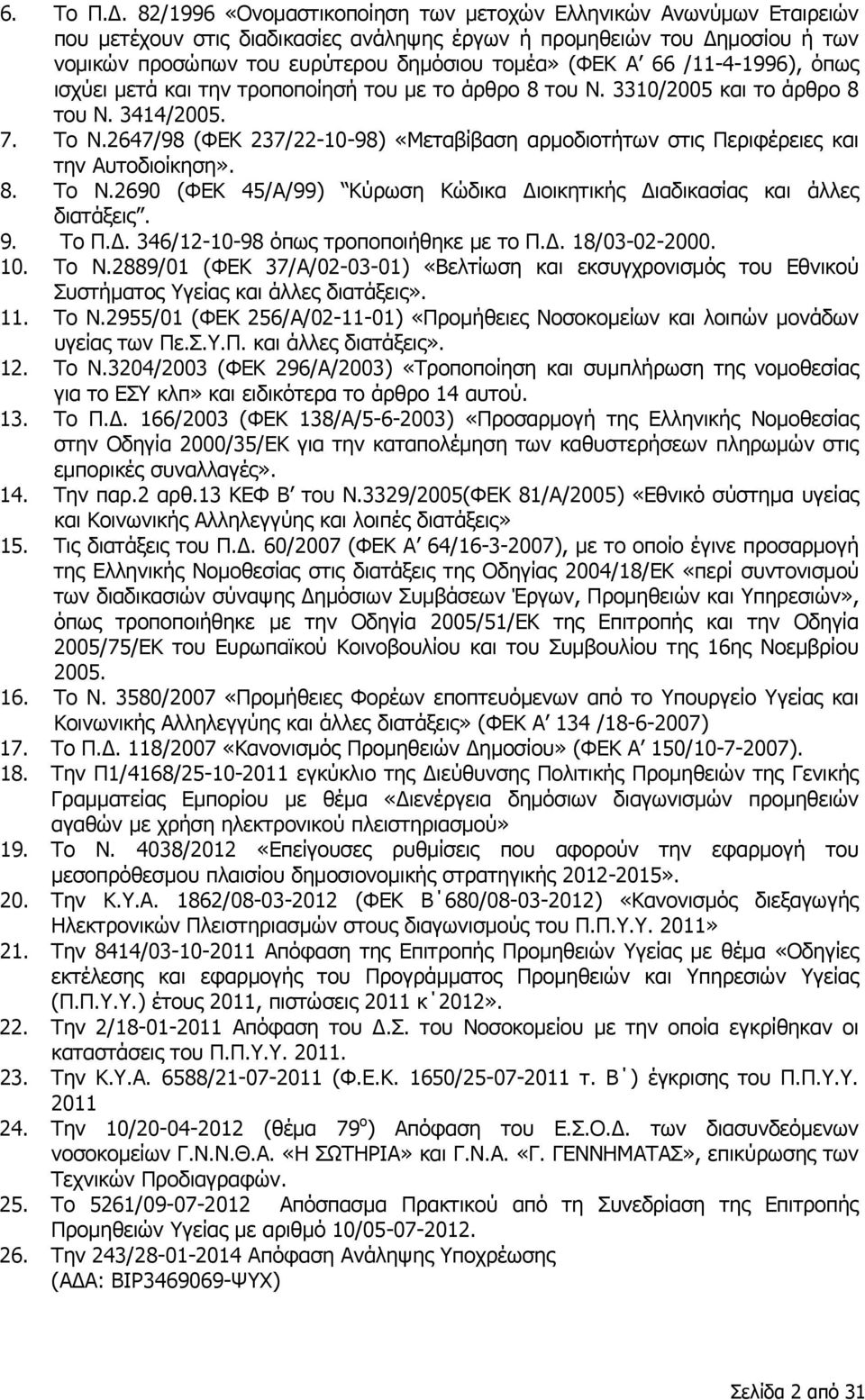 66 /11-4-1996), όπως ισχύει μετά και την τροποποίησή του με το άρθρο 8 του Ν. 3310/2005 και το άρθρο 8 του Ν. 3414/2005. 7. Το Ν.