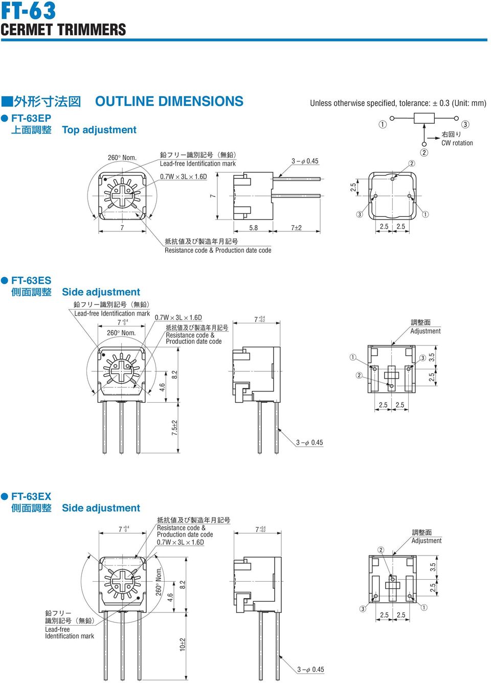 8 ± FT-6ES Side adjustment 0 60 Nom. 0.W L.6D 0..5 8..5± φ 0.