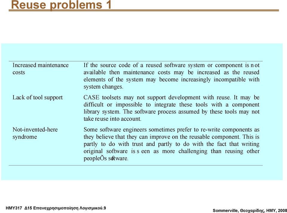 It may be difficult or impossible to integrate these tools with a component library system. The software process assumed by these tools may not take reuse into account.