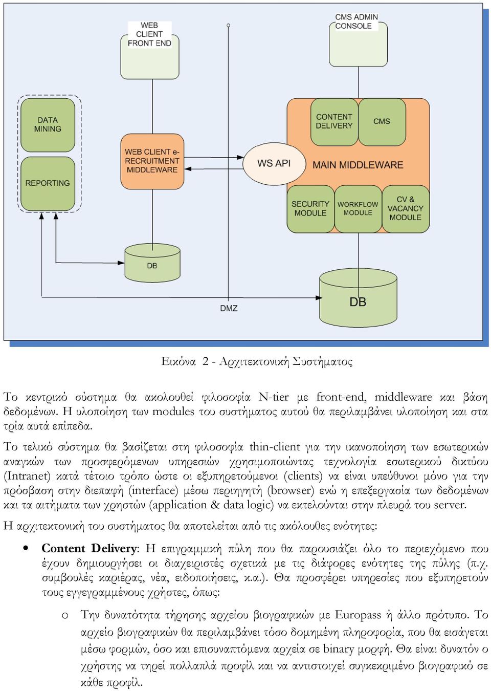 Το τελικό σύστημα θα βασίζεται στη φιλοσοφία thin-client για την ικανοποίηση των εσωτερικών αναγκών των προσφερόμενων υπηρεσιών χρησιμοποιώντας τεχνολογία εσωτερικού δικτύου (Intranet) κατά τέτοιο