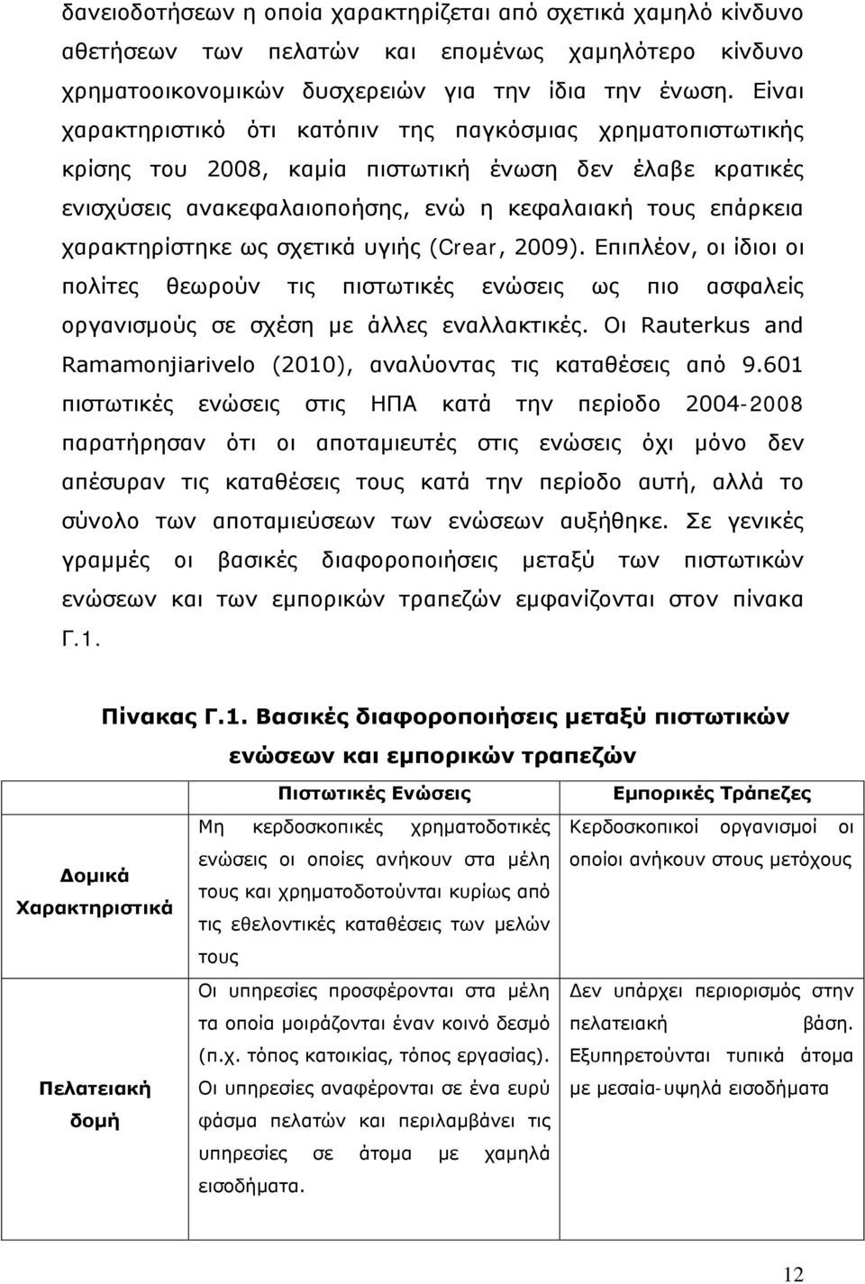 ως σχετικά υγιής (Crear, 2009). Επιπλέον, οι ίδιοι οι πολίτες θεωρούν τις πιστωτικές ενώσεις ως πιο ασφαλείς οργανισμούς σε σχέση με άλλες εναλλακτικές.