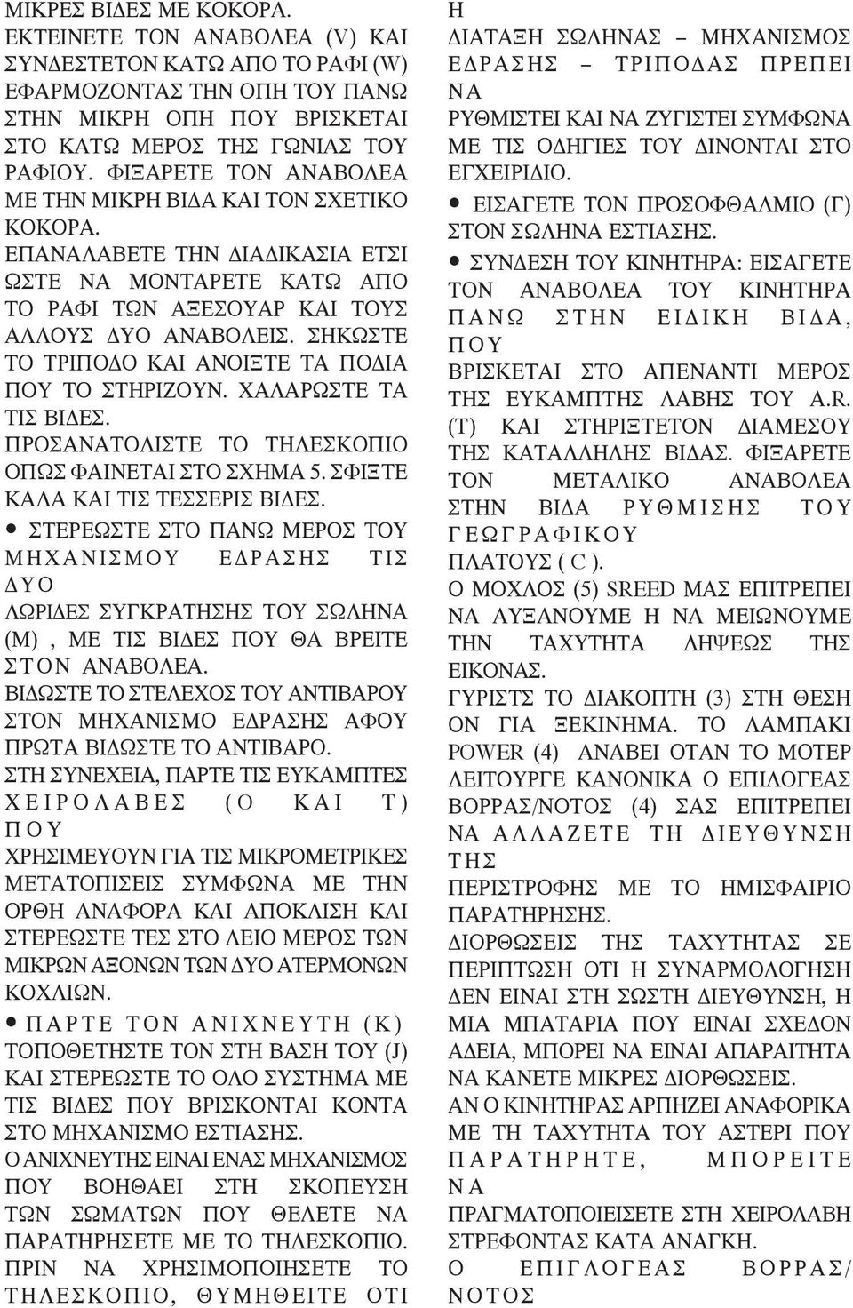 ΣΗΚΩΣΤΕ ΤΟ ΤΡΙΠΟΔΟ ΚΑΙ ΑΝΟΙΞΤΕ ΤΑ ΠΟΔΙΑ ΠΟΥ ΤΟ ΣΤΗΡΙΖΟΥΝ. ΧΑΛΑΡΩΣΤΕ ΤΑ ΤΙΣ ΒΙΔΕΣ. ΠΡΟΣΑΝΑΤΟΛΙΣΤΕ ΤΟ ΤΗΛΕΣΚΟΠΙΟ ΟΠΩΣ ΦΑΙΝΕΤΑΙ ΣΤΟ ΣΧΗΜΑ 5. ΣΦΙΞΤΕ ΚΑΛΑ ΚΑΙ ΤΙΣ ΤΕΣΣΕΡΙΣ ΒΙΔΕΣ.