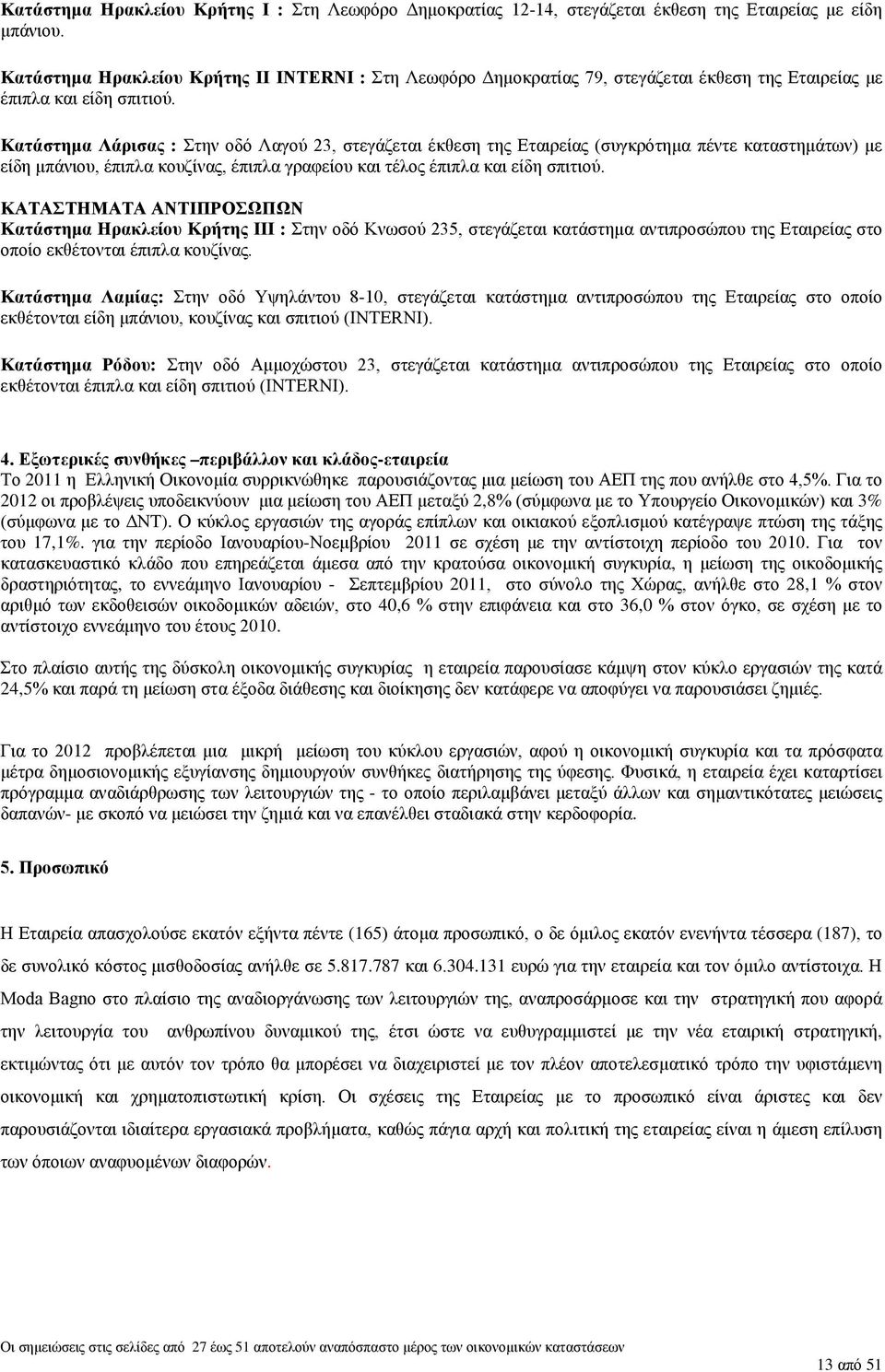 Κατάστημα Λάρισας : Στην οδό Λαγού 23, στεγάζεται έκθεση της Εταιρείας (συγκρότημα πέντε καταστημάτων) με είδη μπάνιου, έπιπλα κουζίνας, έπιπλα γραφείου και τέλος έπιπλα και είδη σπιτιού.