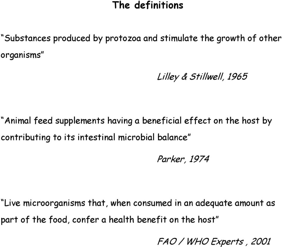 contributing to its intestinal microbial balance Parker, 1974 Live microorganisms that, when