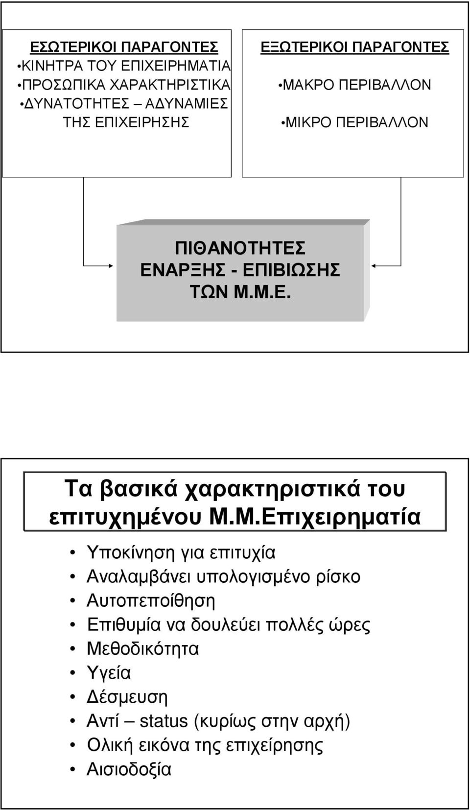 Μ.Επιχειρηµατία Υποκίνηση για επιτυχία Αναλαµβάνει υπολογισµένο ρίσκο Αυτοπεποίθηση Επιθυµία να δουλεύει πολλές ώρες