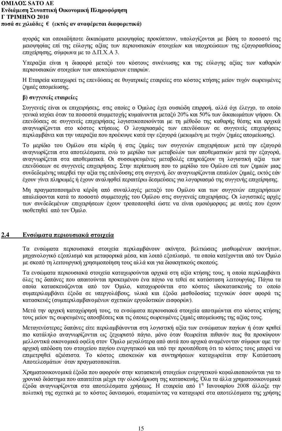 Ζ Δηαηξεία θαηαρσξεί ηηο επελδχζεηο ζε ζπγαηξηθέο εηαηξείεο ζην θφζηνο θηήζεο κείνλ ηπρφλ ζσξεπκέλεο δεκηέο απνκείσζεο.