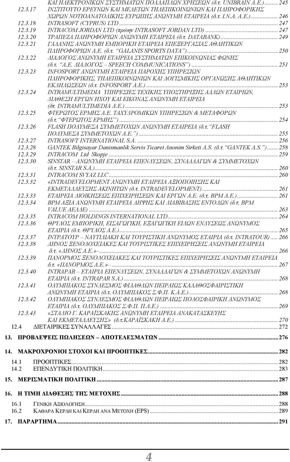 Ε. (δ.τ. GALANIS SPORTS DATA )... 250 12.3.22 ΙΑΛΟΓΟΣ ΑΝΩΝΥΜΗ ΕΤΑΙΡΕΙΑ ΣΥΣΤΗΜΑΤΩΝ ΕΠΙΚΟΙΝΩΝΙΑΣ ΦΩΝΗΣ (δ.τ. Α.Ε. ΙΑΛΟΓΟΣ SPEECH COMMUNICATIONS )... 251 12.3.23 INFOSPORT ΑΝΩΝΥΜΗ ΕΤΑΙΡΕΙΑ ΠΑΡΟΧΗΣ ΥΠΗΡΕΣΙΩΝ ΠΛΗΡΟΦΟΡΙΚΗΣ, ΤΗΛΕΠΙΚΟΙΝΩΝΙΩΝ ΚΑΙ ΛΟΓΙΣΜΙΚΗΣ ΟΡΓΑΝΩΣΗΣ ΑΘΛΗΤΙΚΩΝ ΕΚ ΗΛΩΣΕΩΝ (δ.