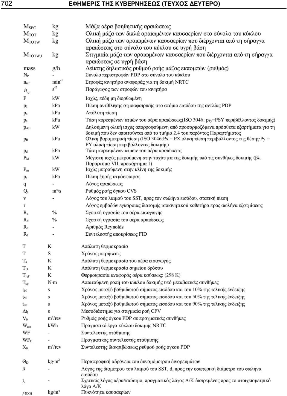 VII, 1) P m kw p s kpa q - Q s m³/s CVS v - SST,, r R a % R d % R e - Reynolds R f - FID T K T S T a K T D K T ref K : (298 ) T sp N