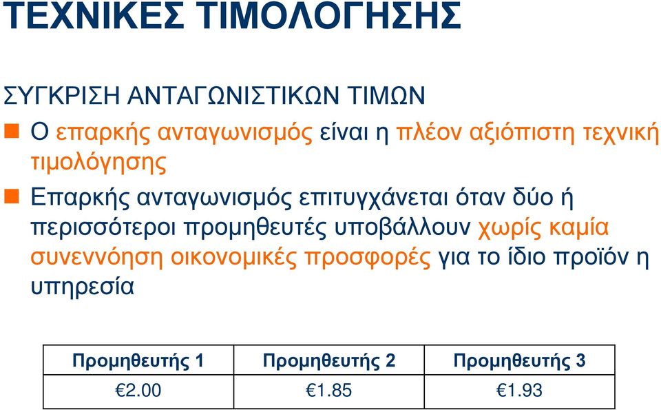 περισσότεροι προμηθευτές υποβάλλουν χωρίς καμία συνεννόηση οικονομικές προσφορές