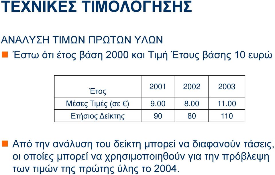 00 Ετήσιος Δείκτης 90 80 110 Από την ανάλυση του δείκτη μπορεί να διαφανούν