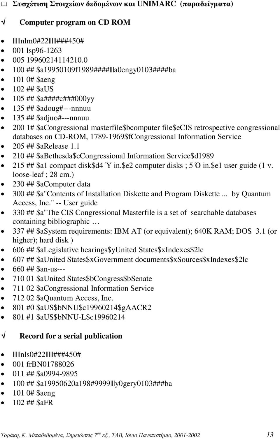 retrospective congressional databases on CD-ROM, 1789-1969$fCongressional Information Service 205 ## $arelease 1.