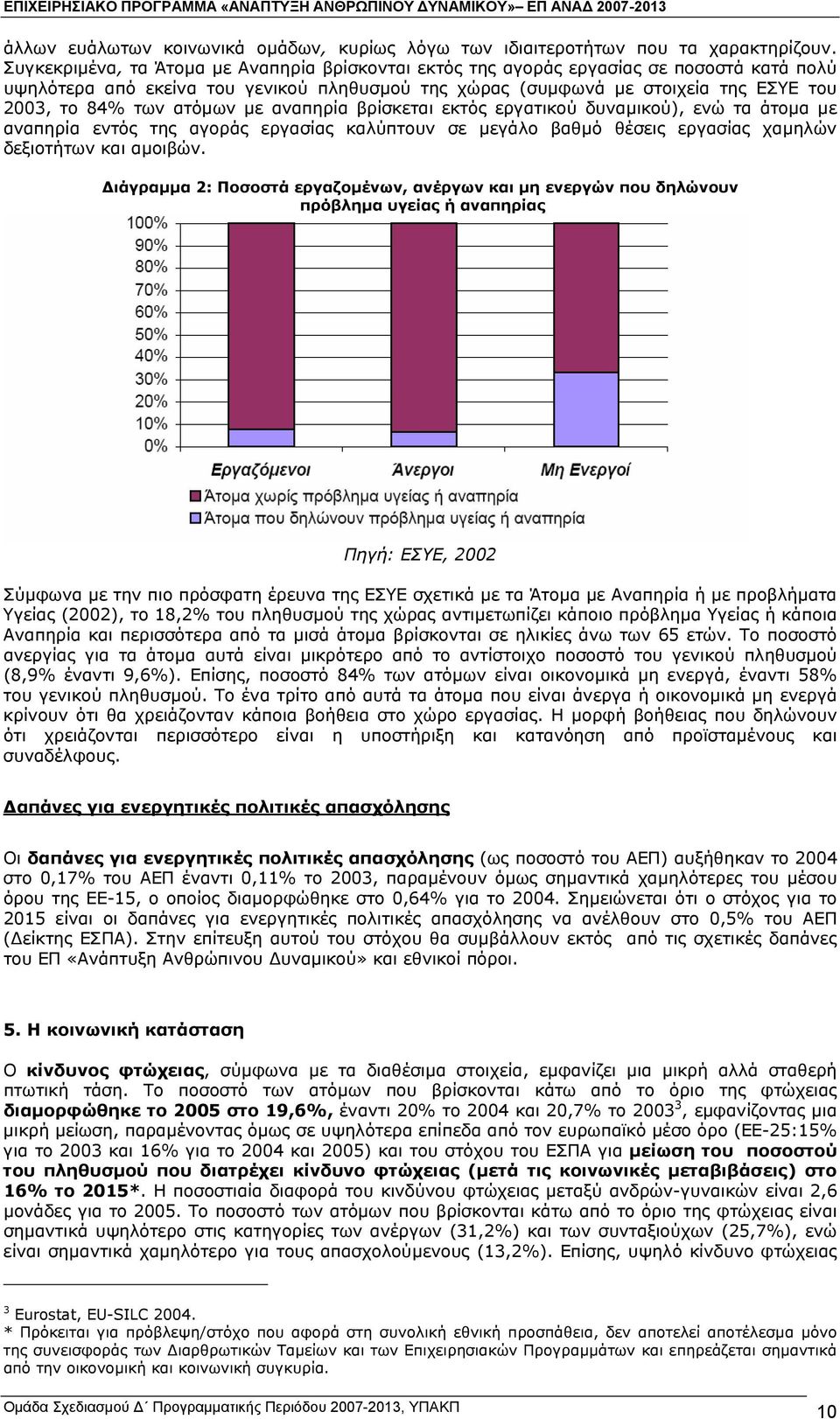 ατόµων µε αναπηρία βρίσκεται εκτός εργατικού δυναµικού), ενώ τα άτοµα µε αναπηρία εντός της αγοράς εργασίας καλύπτουν σε µεγάλο βαθµό θέσεις εργασίας χαµηλών δεξιοτήτων και αµοιβών.