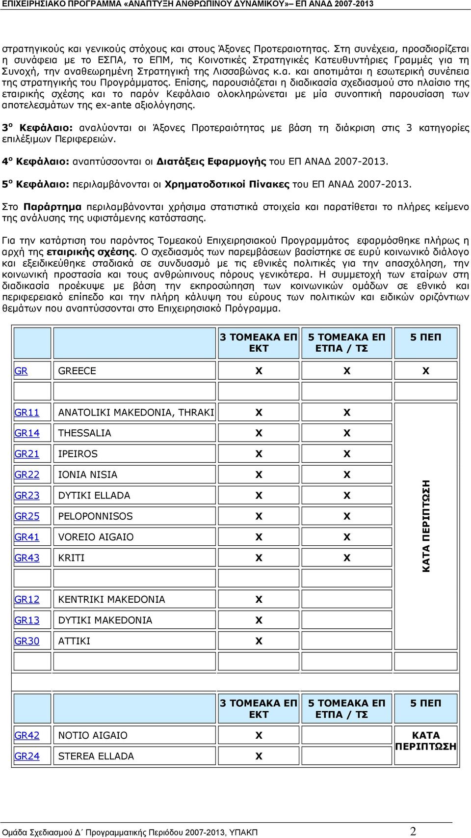 Επίσης, παρουσιάζεται η διαδικασία σχεδιασµού στο πλαίσιο της εταιρικής σχέσης και το παρόν Κεφάλαιο ολοκληρώνεται µε µία συνοπτική παρουσίαση των αποτελεσµάτων της ex-ante αξιολόγησης.