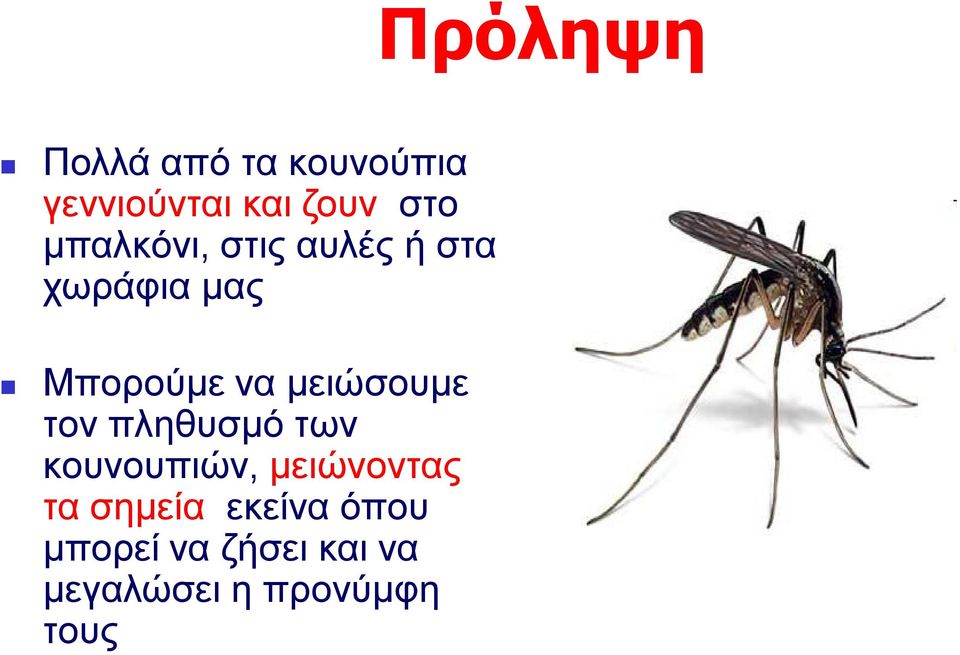 μειώσουμε τον πληθυσμό των κουνουπιών, μειώνοντας τα