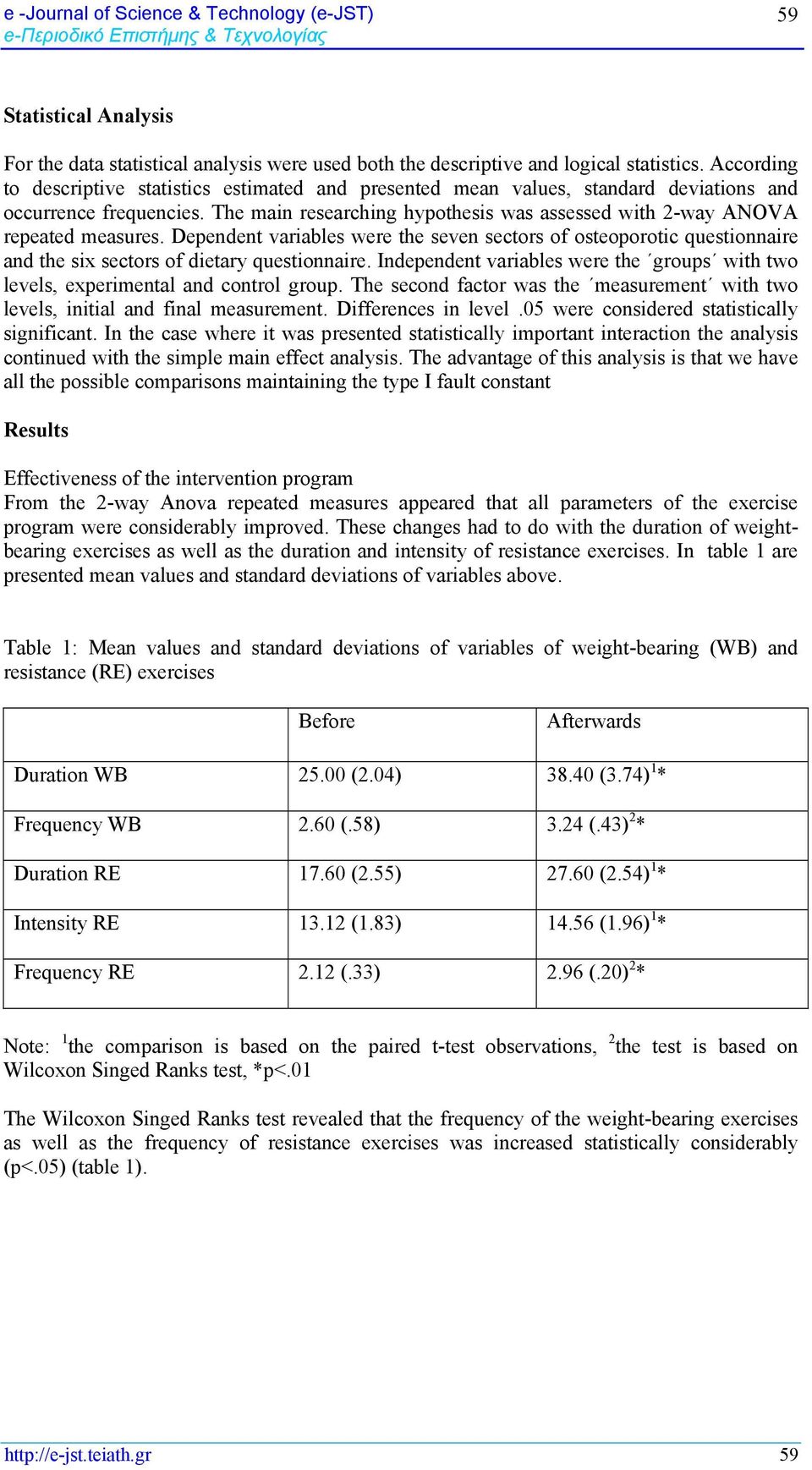 The main researching hypothesis was assessed with 2-way ANOVA repeated measures. Dependent variables were the seven sectors of osteoporotic questionnaire and the six sectors of dietary questionnaire.