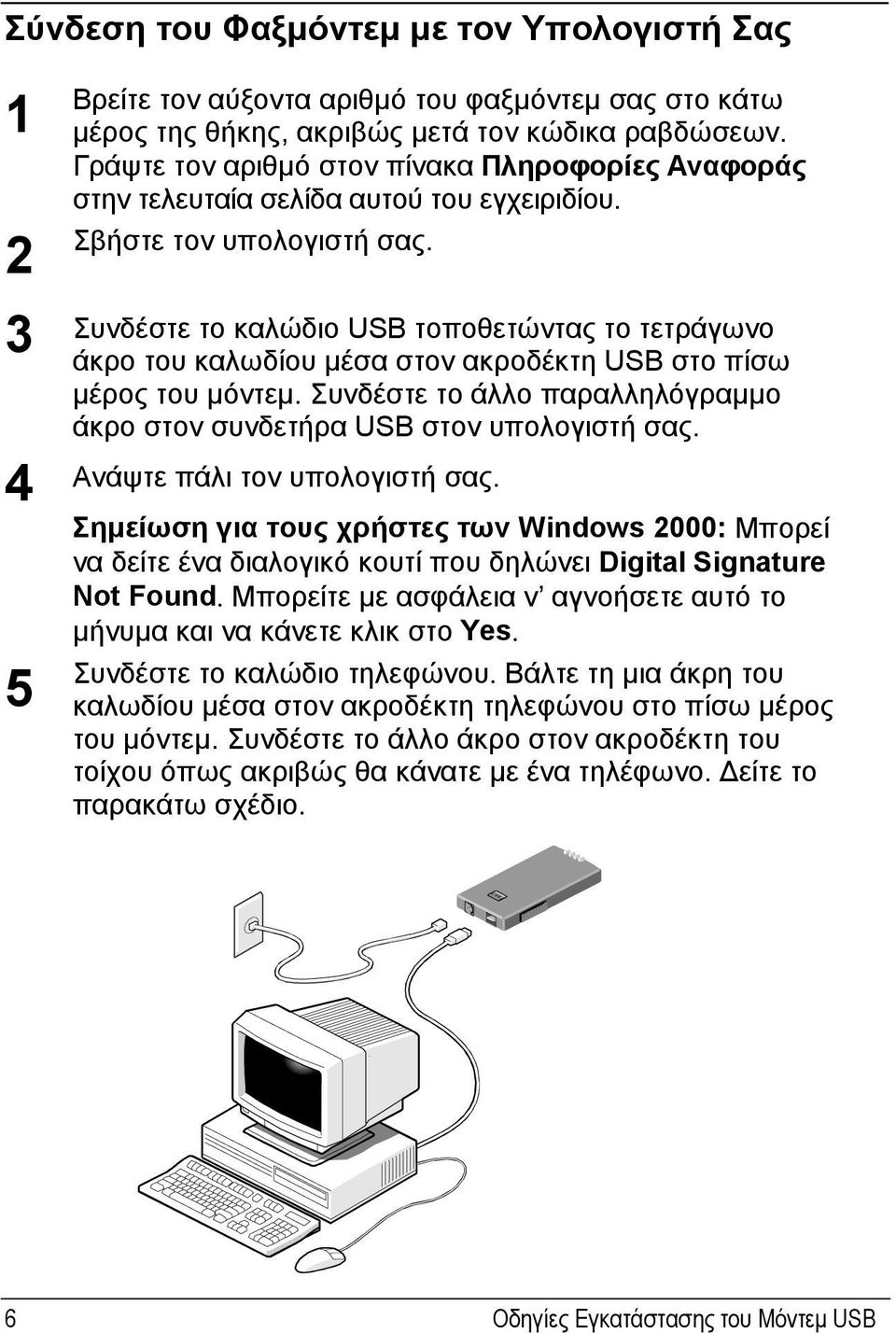 Συνδέστε το καλώδιο USB τοποθετώντας το τετράγωνο άκρο του καλωδίου μέσα στον ακροδέκτη USB στο πίσω μέρος του μόντεμ. Συνδέστε το άλλο παραλληλόγραμμο άκρο στον συνδετήρα USB στον υπολογιστή σας.