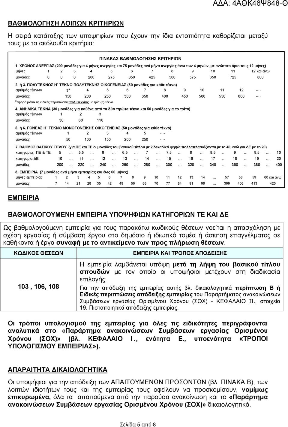 425 500 575 650 725 800 2. ή 3. ΠΟΛΥΤΕΚΝΟΣ Η ΤΕΚΝΟ ΠΟΛΥΤΕΚΝΗΣ ΟΙΚΟΓΕΝΕΙΑΣ (50 μονάδες για κάθε τέκνο) αριθμός τέκνων 3* 4 5 6 7 8 9 10 11 12. μονάδες 150 200 250 300 350 400 450 500 550 600.