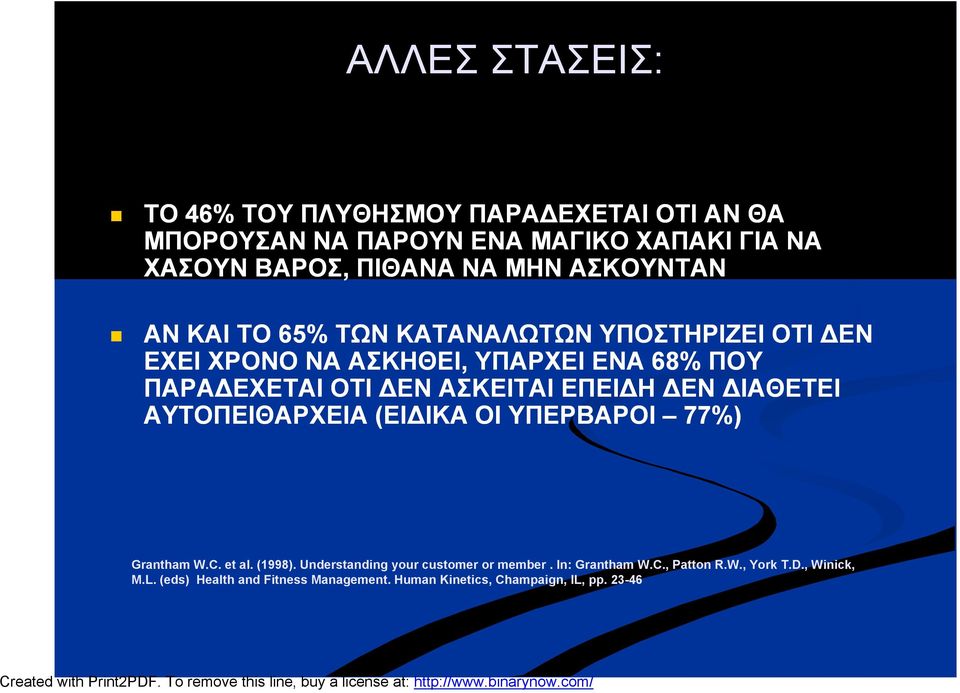 ΕΠΕΙΔΗ ΔΕΝ ΔΙΑΘΕΤΕΙ ΑΥΤΟΠΕΙΘΑΡΧΕΙΑ (ΕΙΔΙΚΑ ΟΙ ΥΠΕΡΒΑΡΟΙ 77%) Grantham W.C. et al. (1998). Understanding your customer or member.