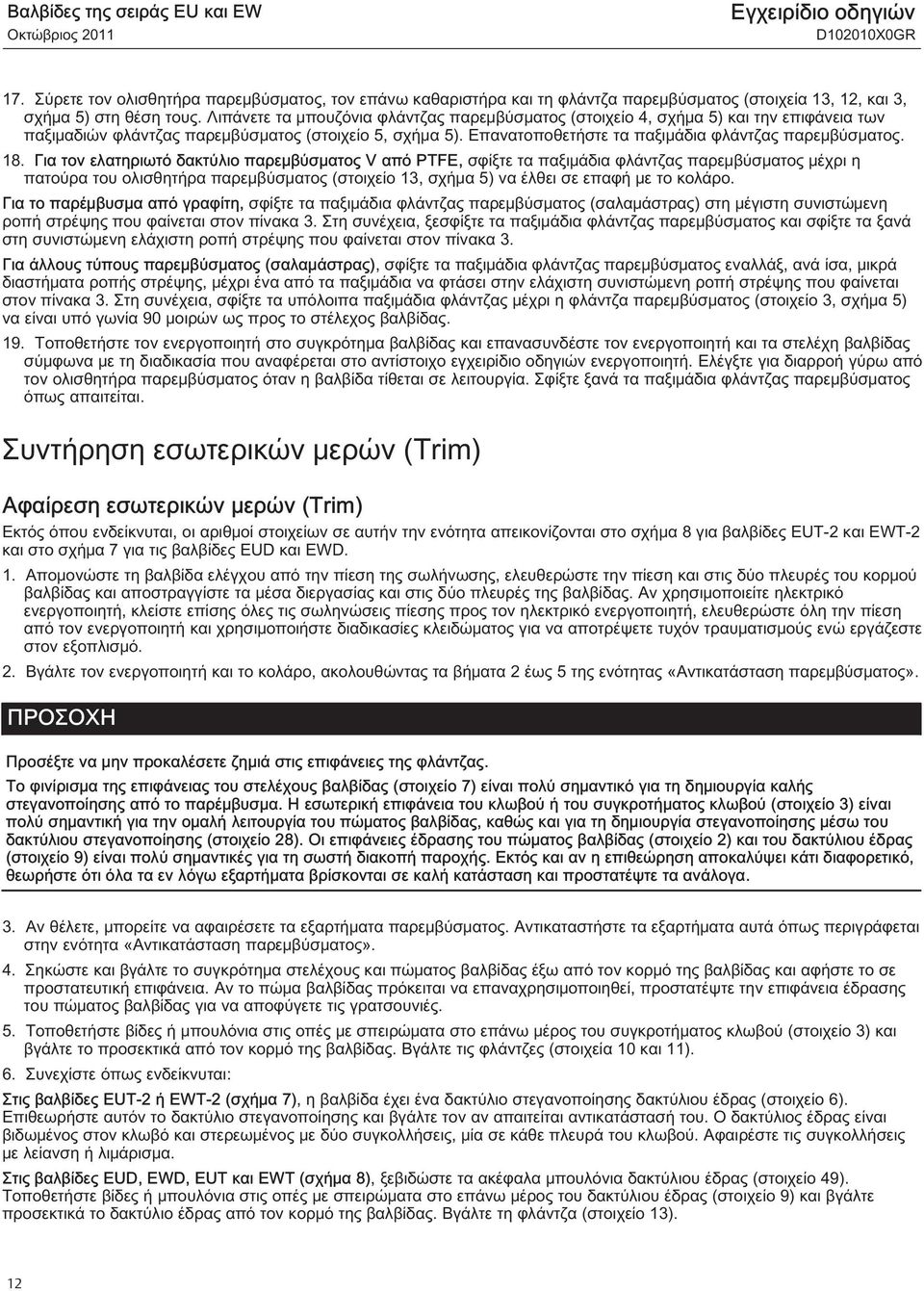 18. Για τον ελατηριωτό δακτύλιο παρεμβύσματος V από PTFE, σφίξτε τα παξιμάδια φλάντζας παρεμβύσματος μέχρι η πατούρα του ολισθητήρα παρεμβύσματος (στοιχείο 13, σχήμα 5) να έλθει σε επαφή με το κολάρο.