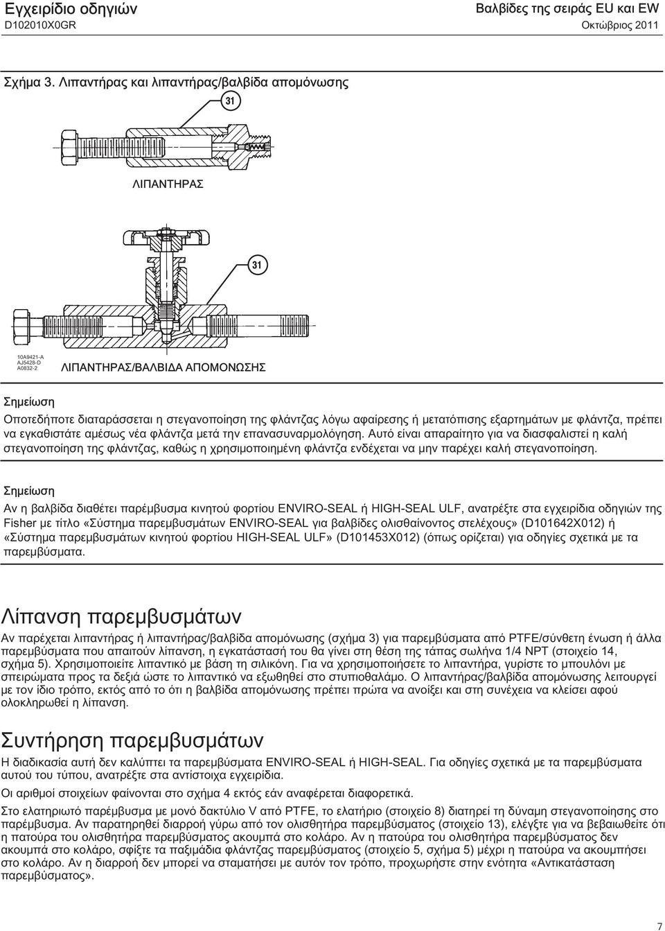 μετατόπισης εξαρτημάτων με φλάντζα, πρέπει να εγκαθιστάτε αμέσως νέα φλάντζα μετά την επανασυναρμολόγηση.