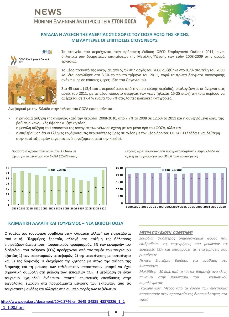 Το μέσο ποσοστό της ανεργίας από 5,7% στις αρχές του 2008 αυξήθηκε στο 8,7% στα τέλη του 2009 και διαμορφώθηκε στο 8,3% το πρώτο τρίμηνο του 2011, παρά τα πρώτα δείγματα οικονομικής ανάκαμψης σε