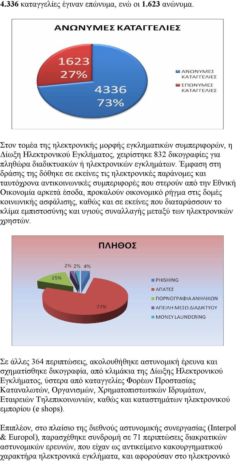 Έμφαση στη δράσης της δόθηκε σε εκείνες τις ηλεκτρονικές παράνομες και ταυτόχρονα αντικοινωνικές συμπεριφορές που στερούν από την Εθνική Οικονομία αρκετά έσοδα, προκαλούν οικονομικό ρήγμα στις δομές