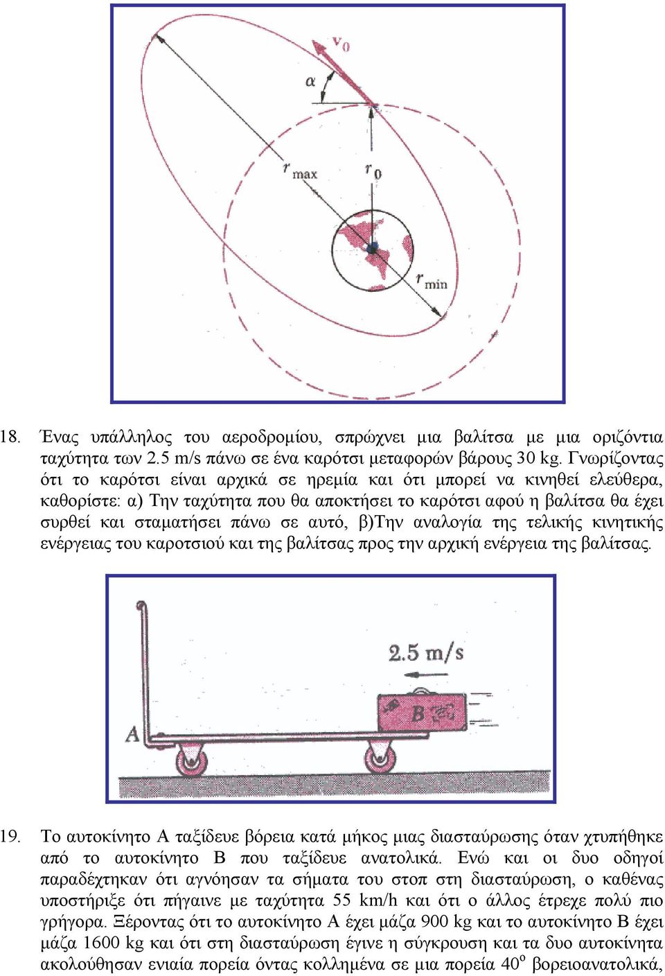 β)την αναλογία της τελικής κινητικής ενέργειας του καροτσιού και της βαλίτσας προς την αρχική ενέργεια της βαλίτσας. 19.