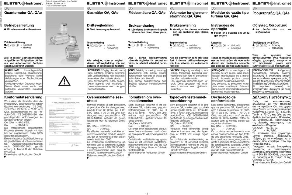 Volumeter for gjennomstrømning, e Bruksanvisning Vennligst les denne anvisningen og oppbevar den tilgjengelig.