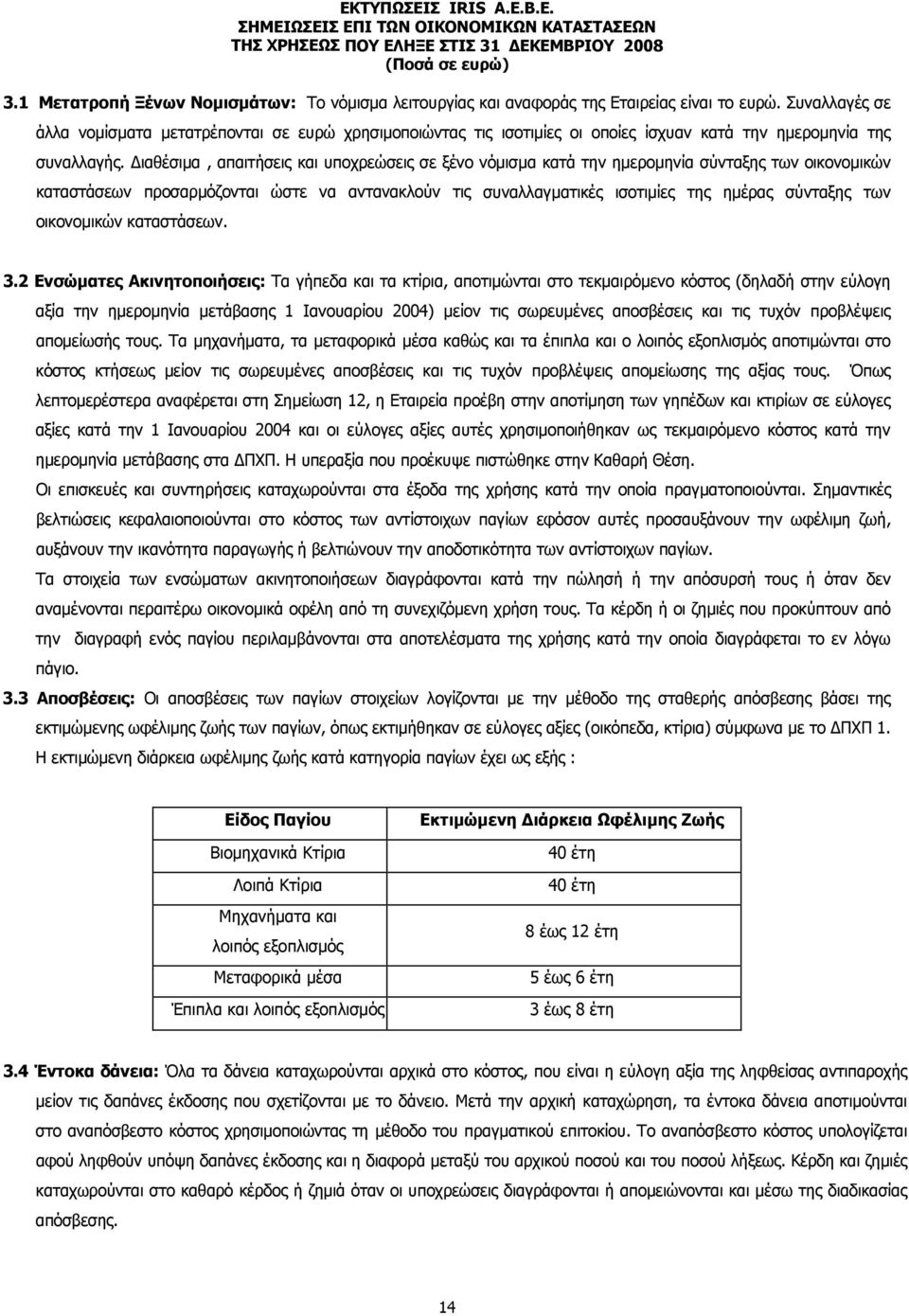 ιαθέσιμα, απαιτήσεις και υποχρεώσεις σε ξένο νόμισμα κατά την ημερομηνία σύνταξης των οικονομικών καταστάσεων προσαρμόζονται ώστε να αντανακλούν τις συναλλαγματικές ισοτιμίες της ημέρας σύνταξης των