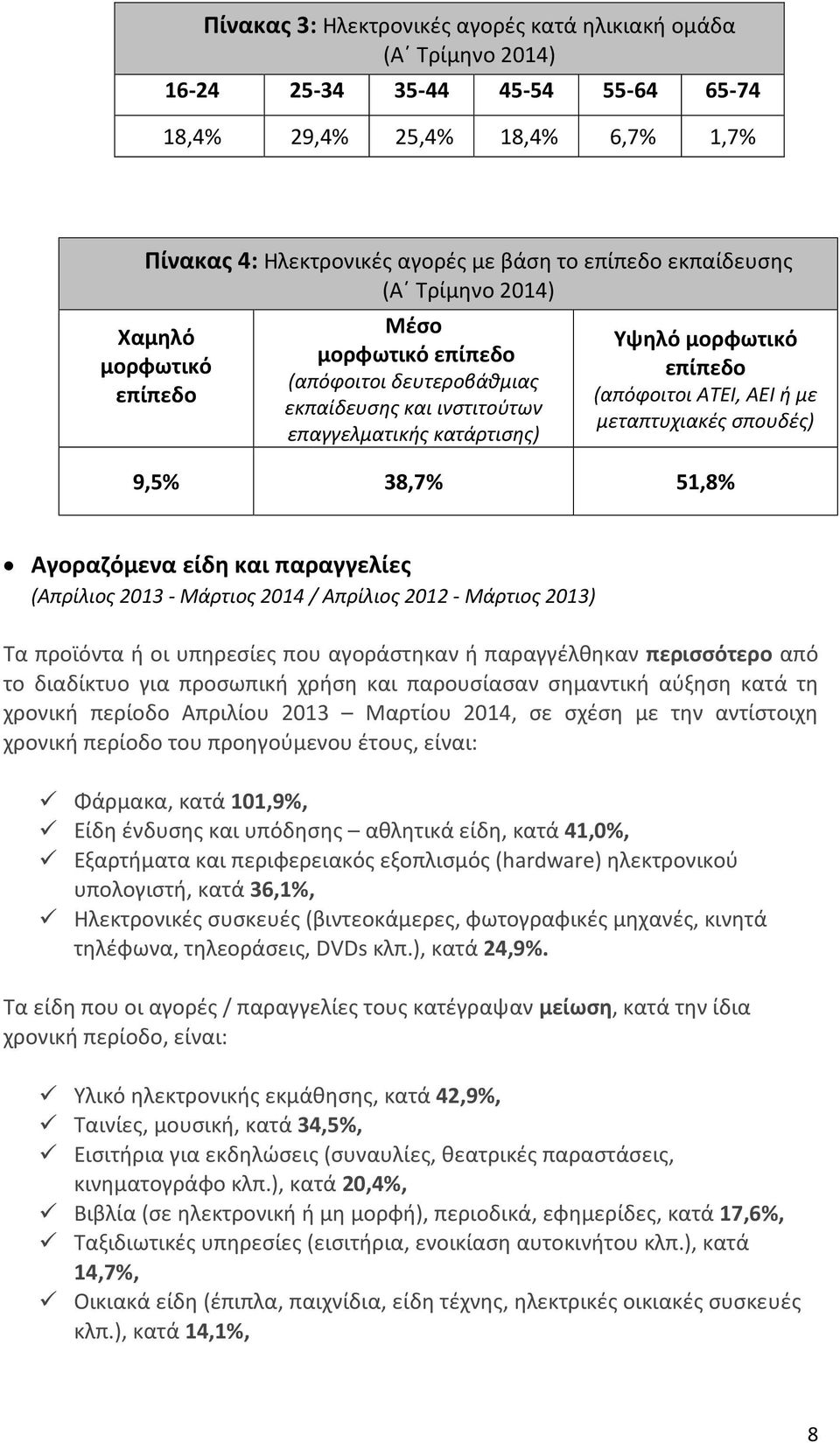 µεταπτυχιακές σπουδές) 9,5% 38,7% 51,8% Αγοραζόµενα είδη και παραγγελίες (Απρίλιος 2013 - Μάρτιος 2014 / Απρίλιος 2012 - Μάρτιος 2013) Τα προϊόντα ή οι υπηρεσίες που αγοράστηκαν ή παραγγέλθηκαν