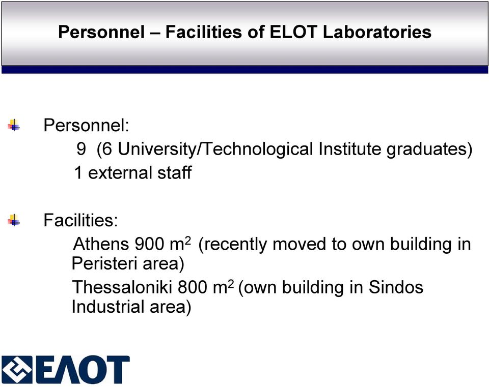 Facilities: Athens 900 m 2 (recently moved to own building in