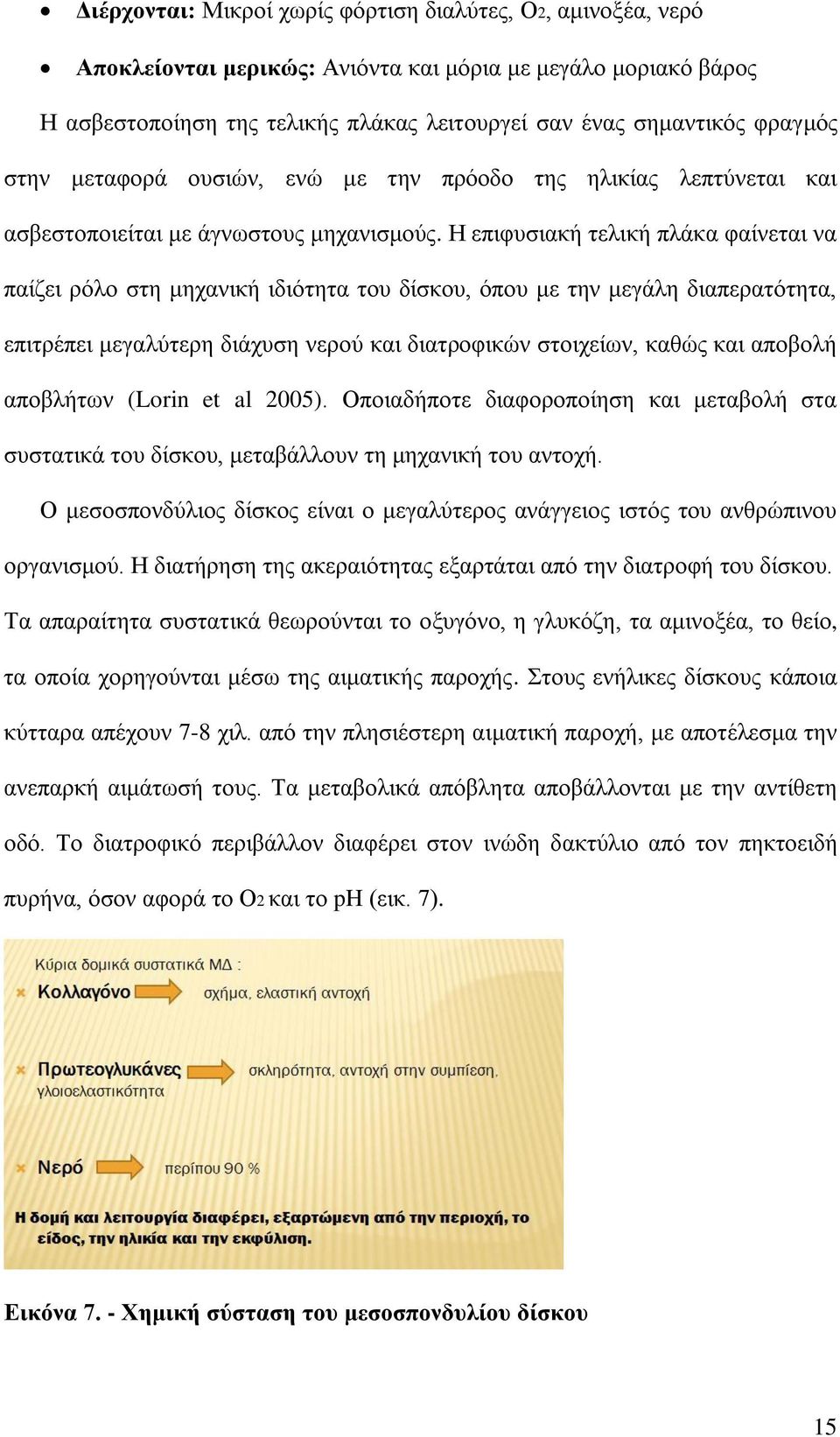 Η επιφυσιακή τελική πλάκα φαίνεται να παίζει ρόλο στη μηχανική ιδιότητα του δίσκου, όπου με την μεγάλη διαπερατότητα, επιτρέπει μεγαλύτερη διάχυση νερού και διατροφικών στοιχείων, καθώς και αποβολή