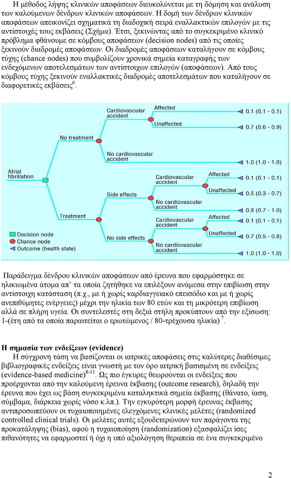 Έτσι, ξεκινώντας από το συγκεκριμένο κλινικό πρόβλημα φθάνουμε σε κόμβους αποφάσεων (decision nodes) από τις οποίες ξεκινούν διαδρομές αποφάσεων.