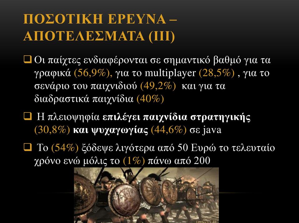 διαδραστικά παιχνίδια (40%) Η πλειοψηφία επιλέγει παιχνίδια στρατηγικής (30,8%) και ψυχαγωγίας